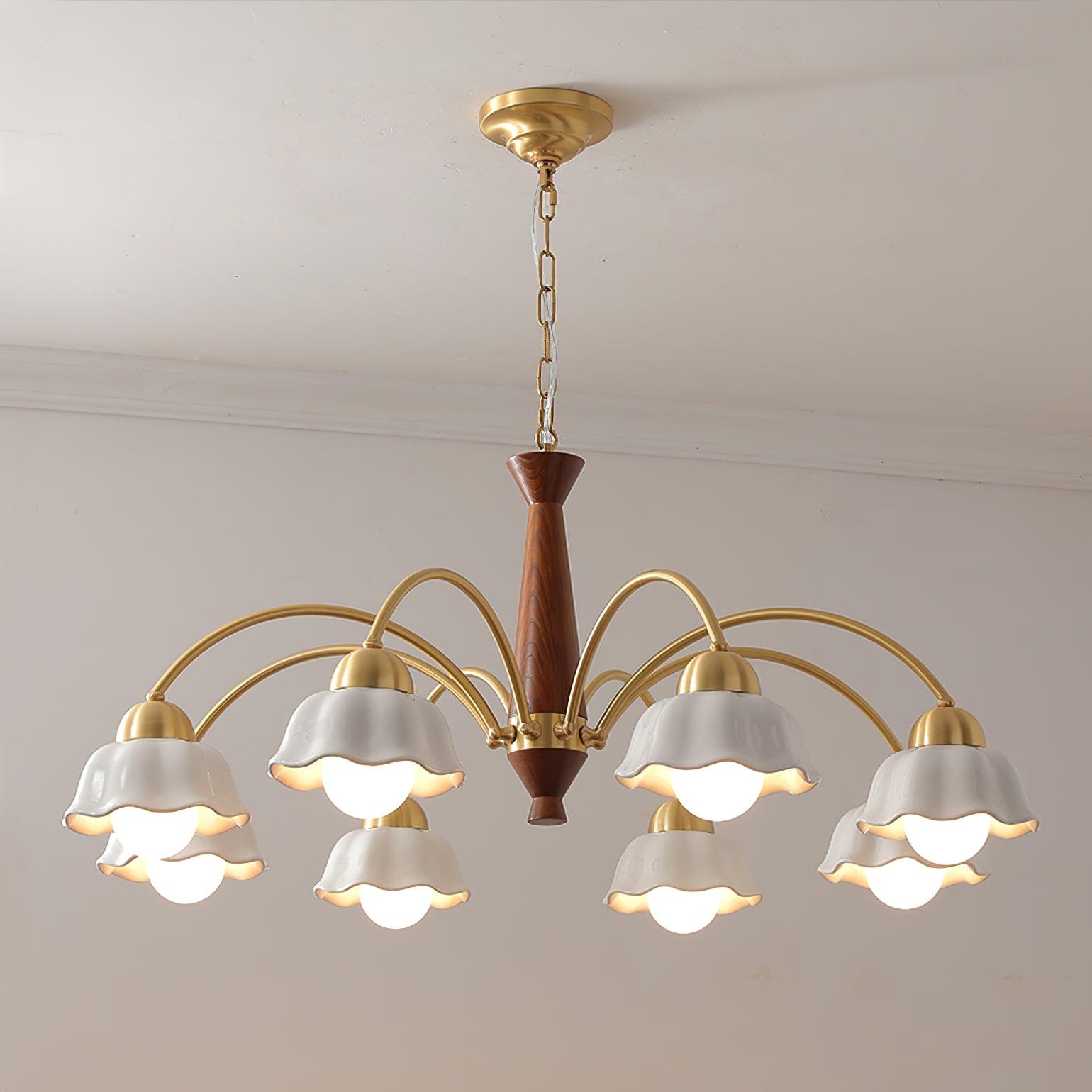 Lustra Chandelier Brass Wood Opaline Ceramic - Letslighting