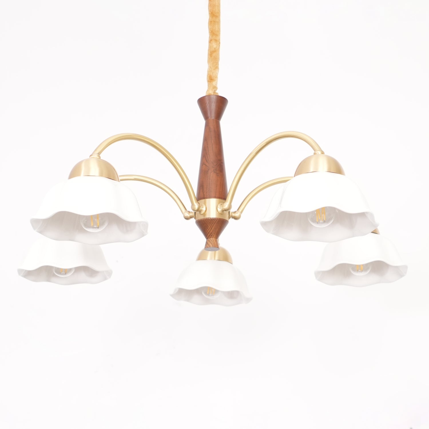 Lustra Chandelier Brass Wood Opaline Ceramic - Letslighting
