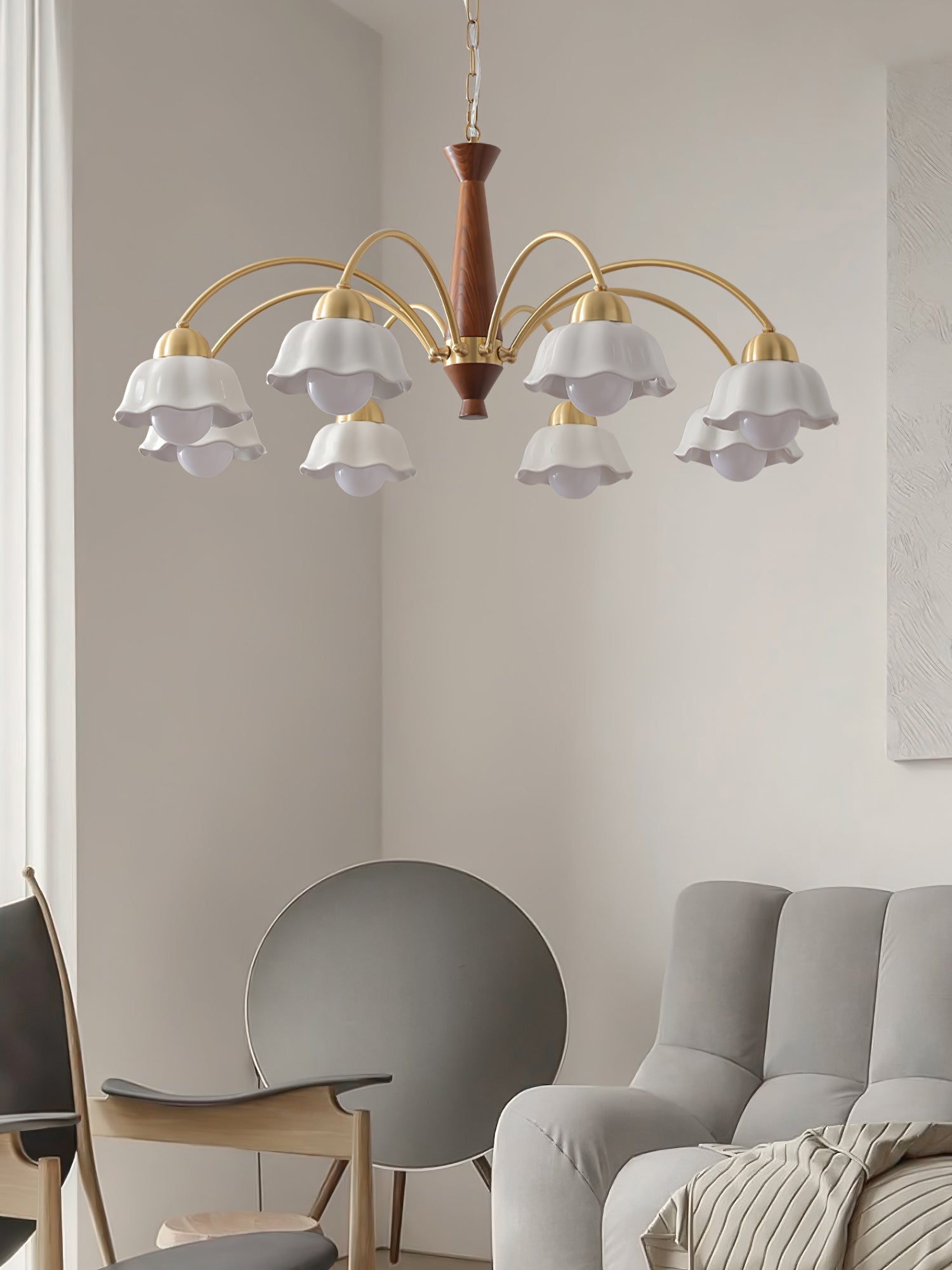 Lustra Chandelier Brass Wood Opaline Ceramic - Letslighting