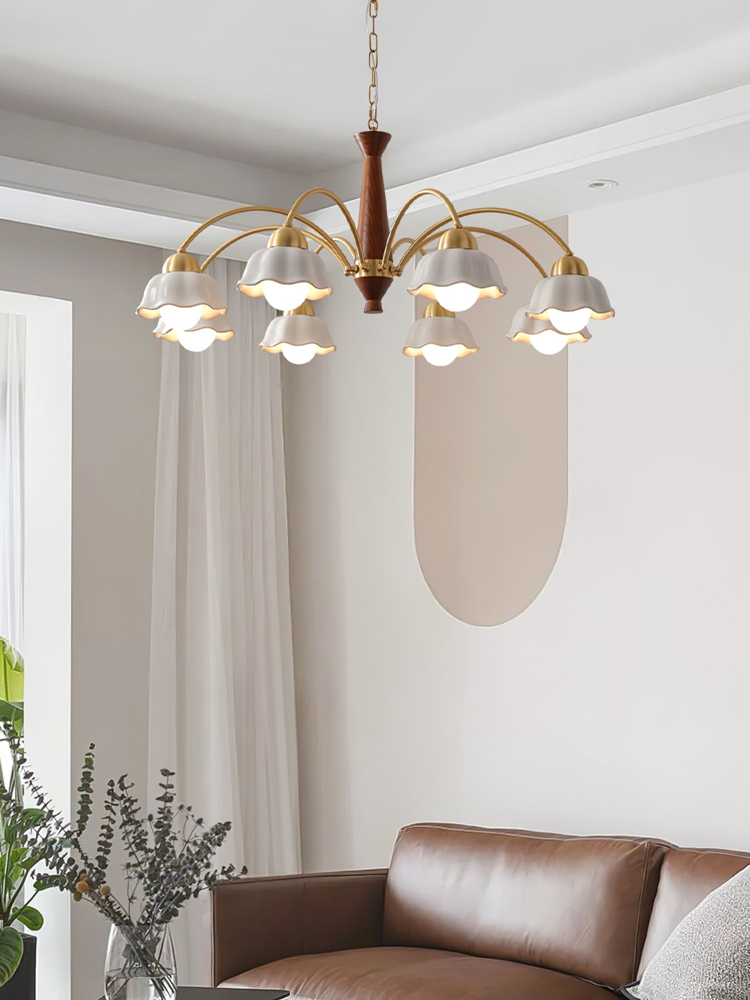 Lustra Chandelier Brass Wood Opaline Ceramic - Letslighting