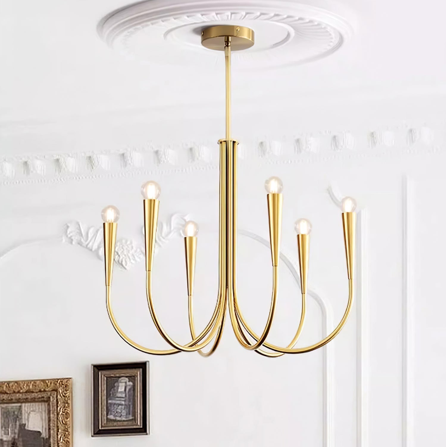 Lustra Chandelier Swoop Arm Brass Minimalist - Letslighting