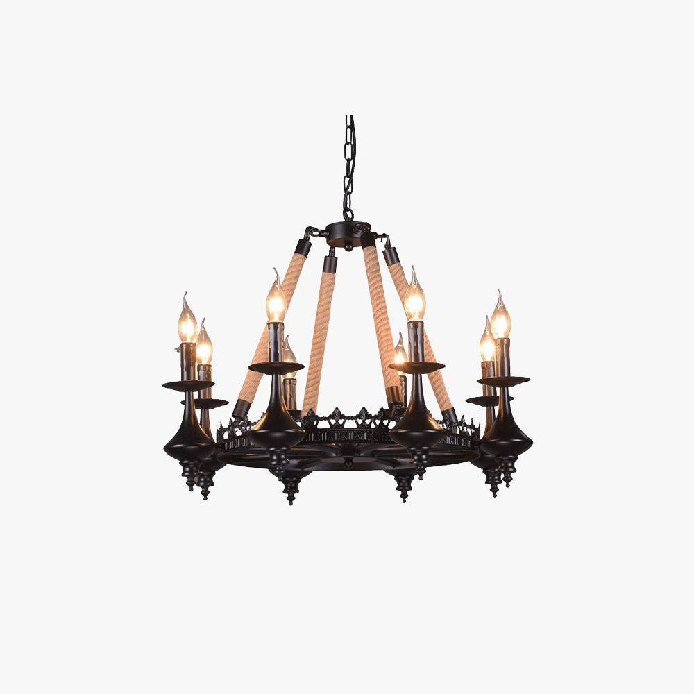 Epoch Retro Candle Chandelier Metal Rope Restaurant Bar