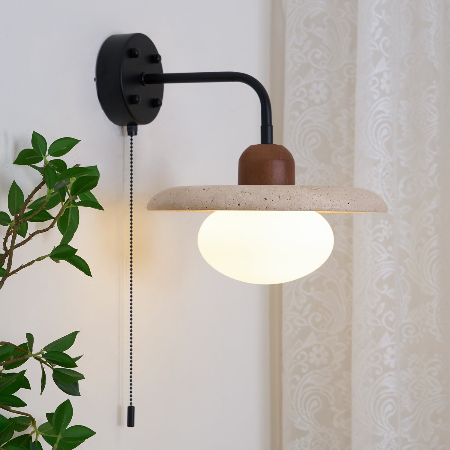 Solaro Wall Light Travertine Pull Chain Switch - Letslighting