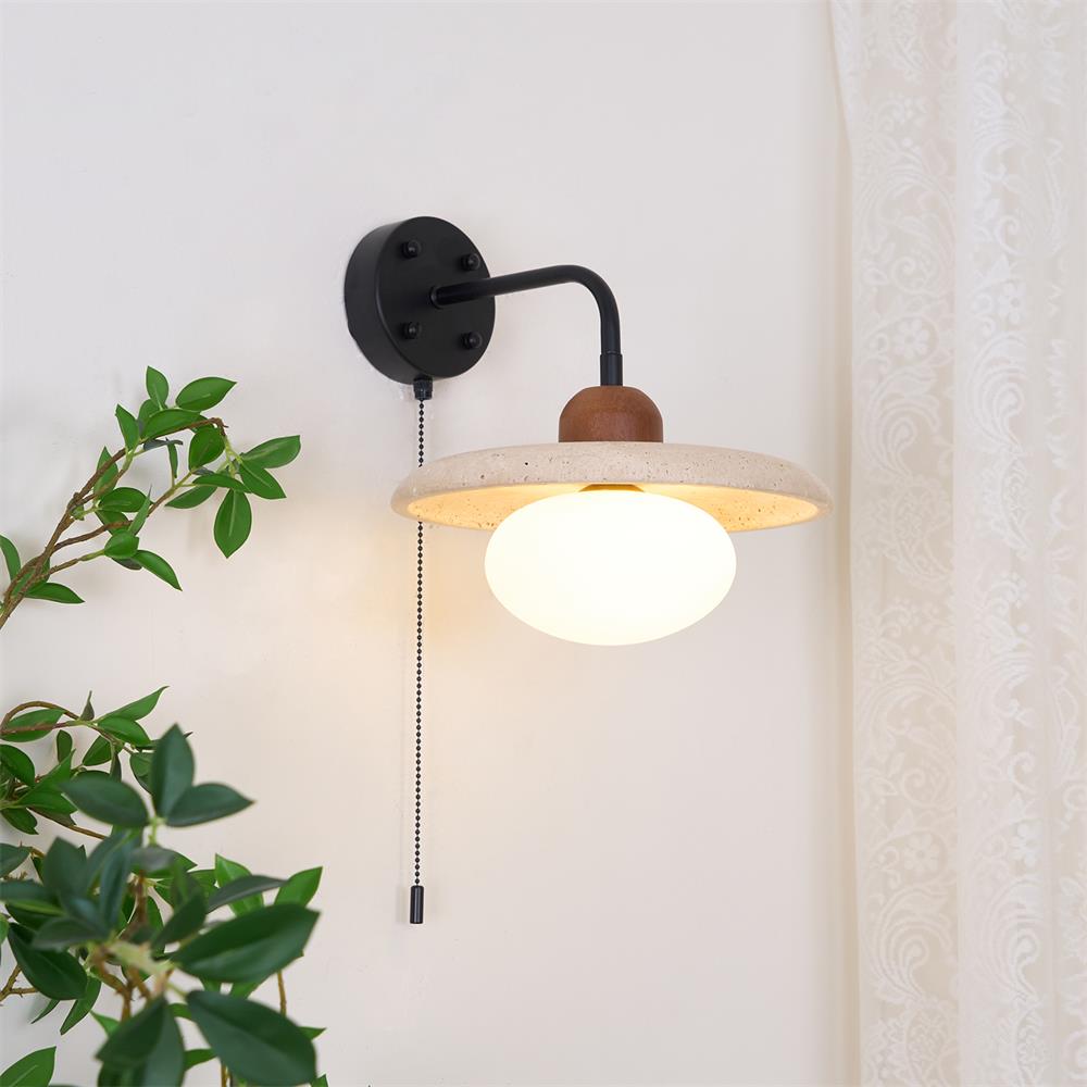Solaro Wall Light Travertine Pull Chain Switch - Letslighting