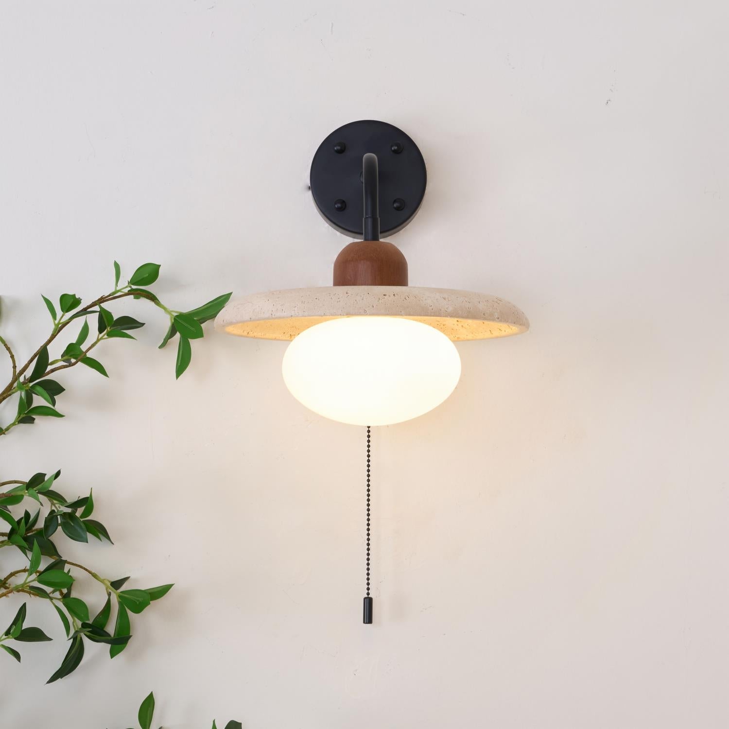Solaro Wall Light Travertine Pull Chain Switch - Letslighting