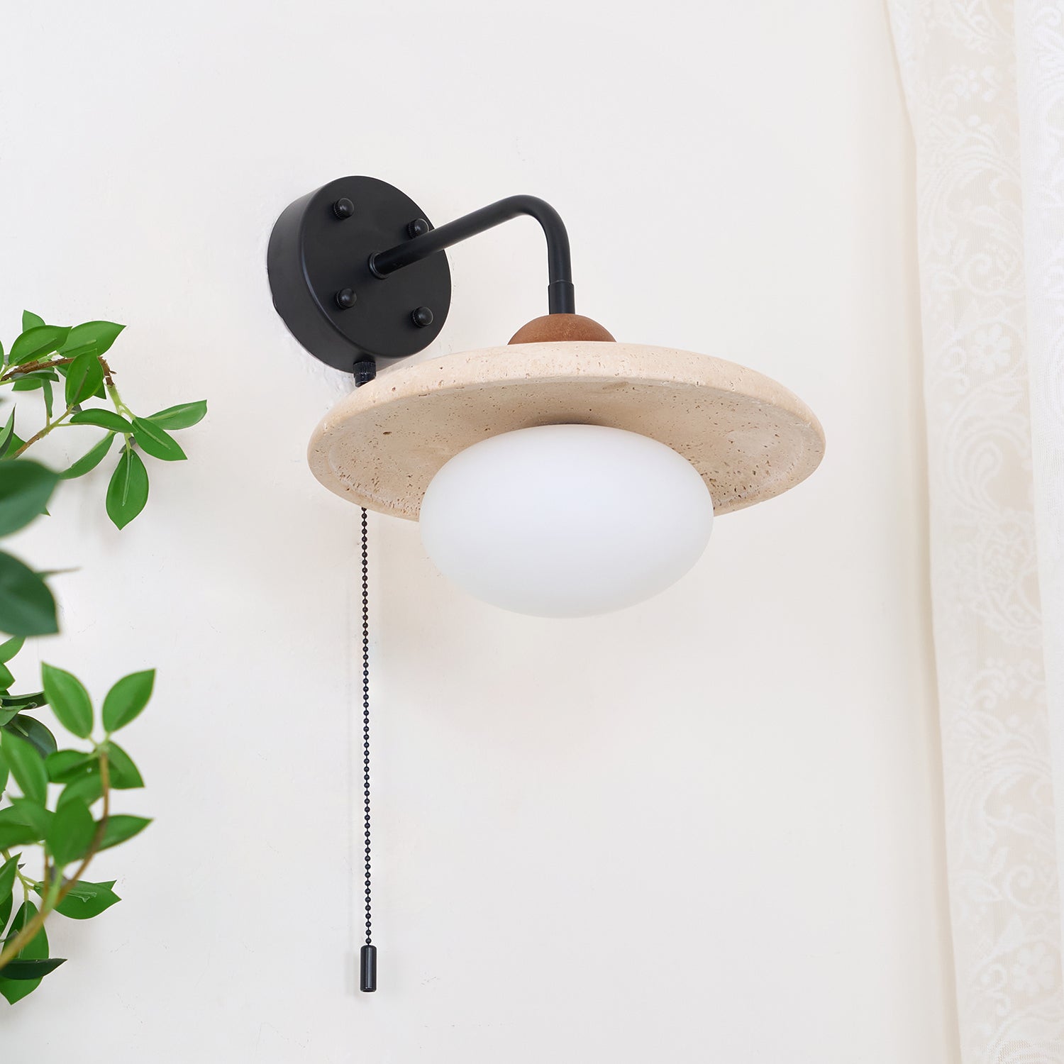 Solaro Wall Light Travertine Pull Chain Switch - Letslighting