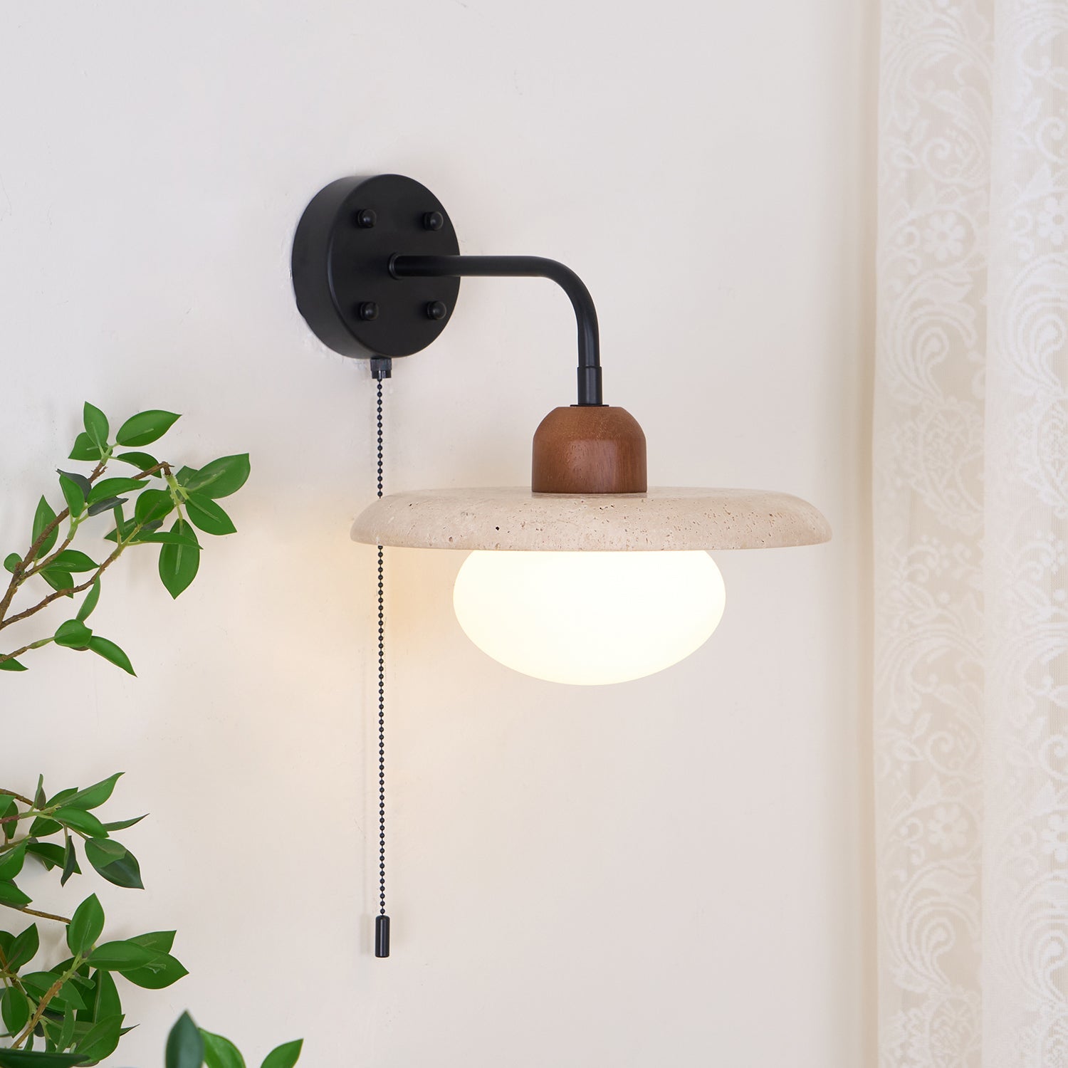 Solaro Wall Light Travertine Pull Chain Switch - Letslighting