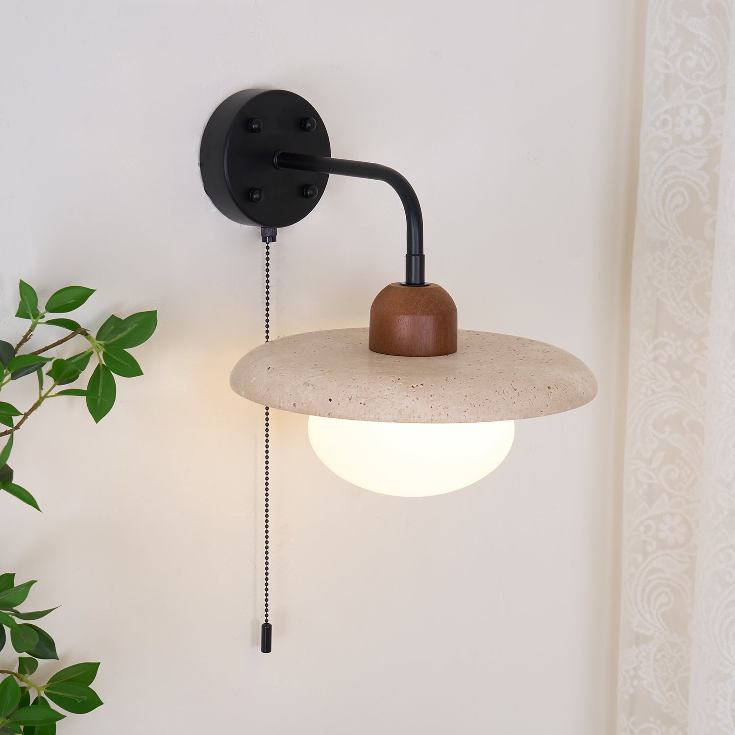 Solaro Wall Light Travertine Pull Chain Switch - Letslighting