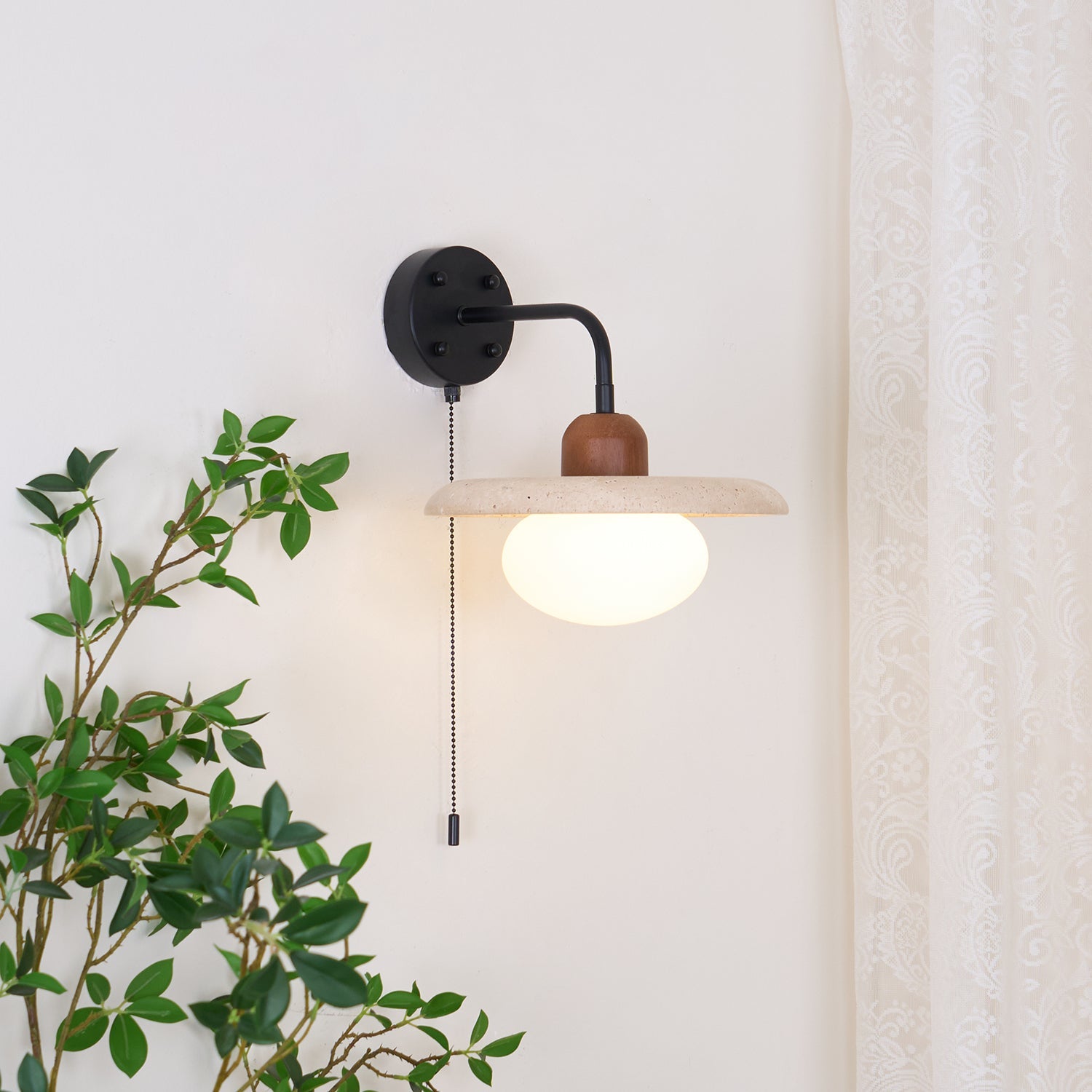 Solaro Wall Light Travertine Pull Chain Switch - Letslighting