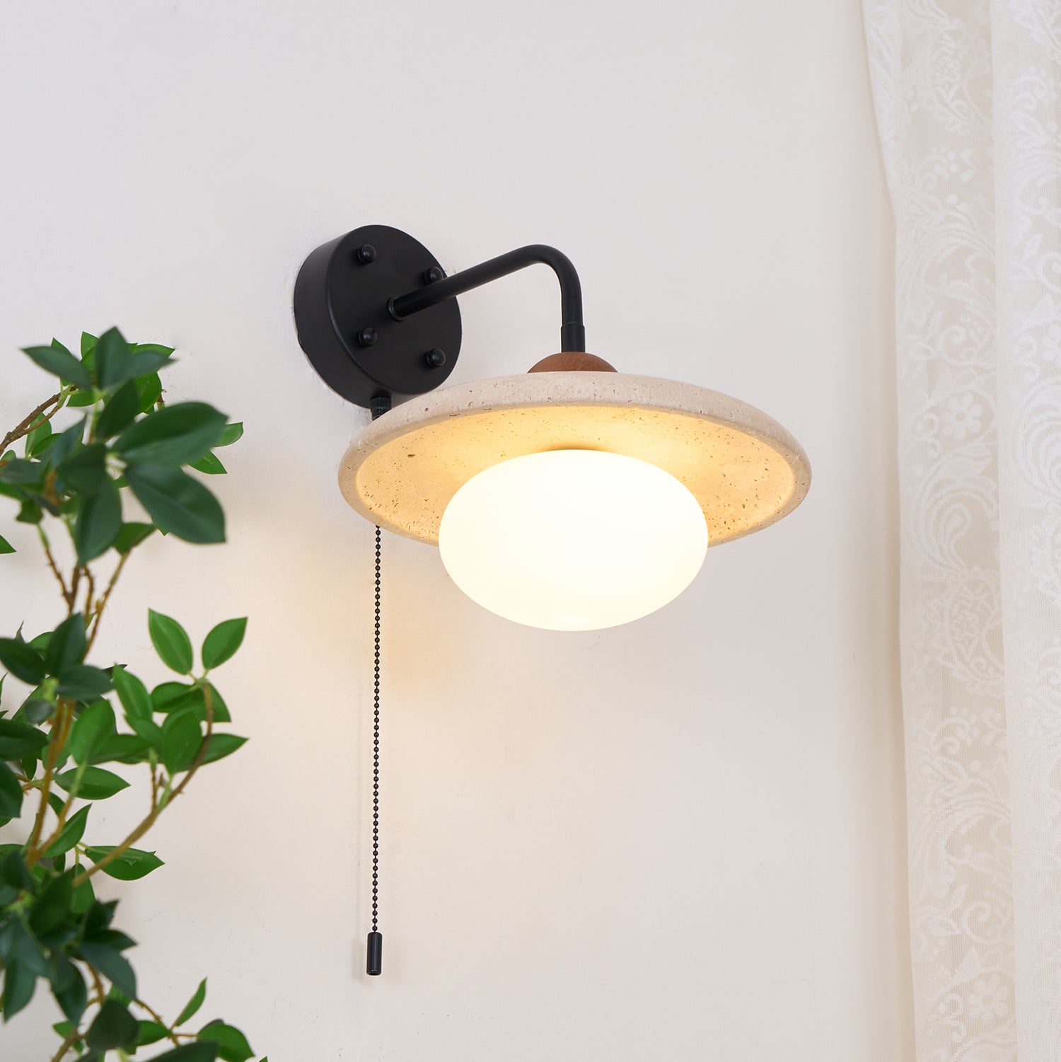 Solaro Wall Light Travertine Pull Chain Switch - Letslighting