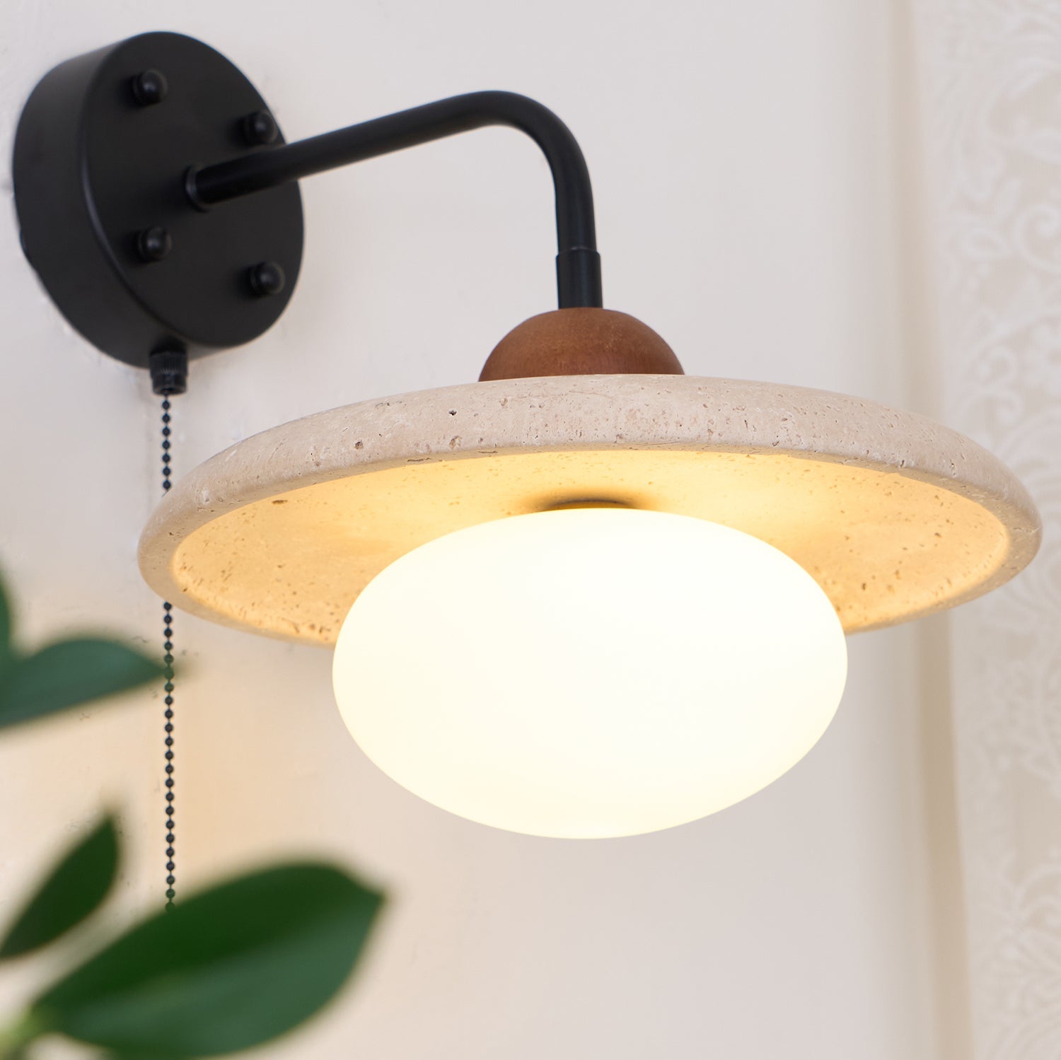 Solaro Wall Light Travertine Pull Chain Switch - Letslighting