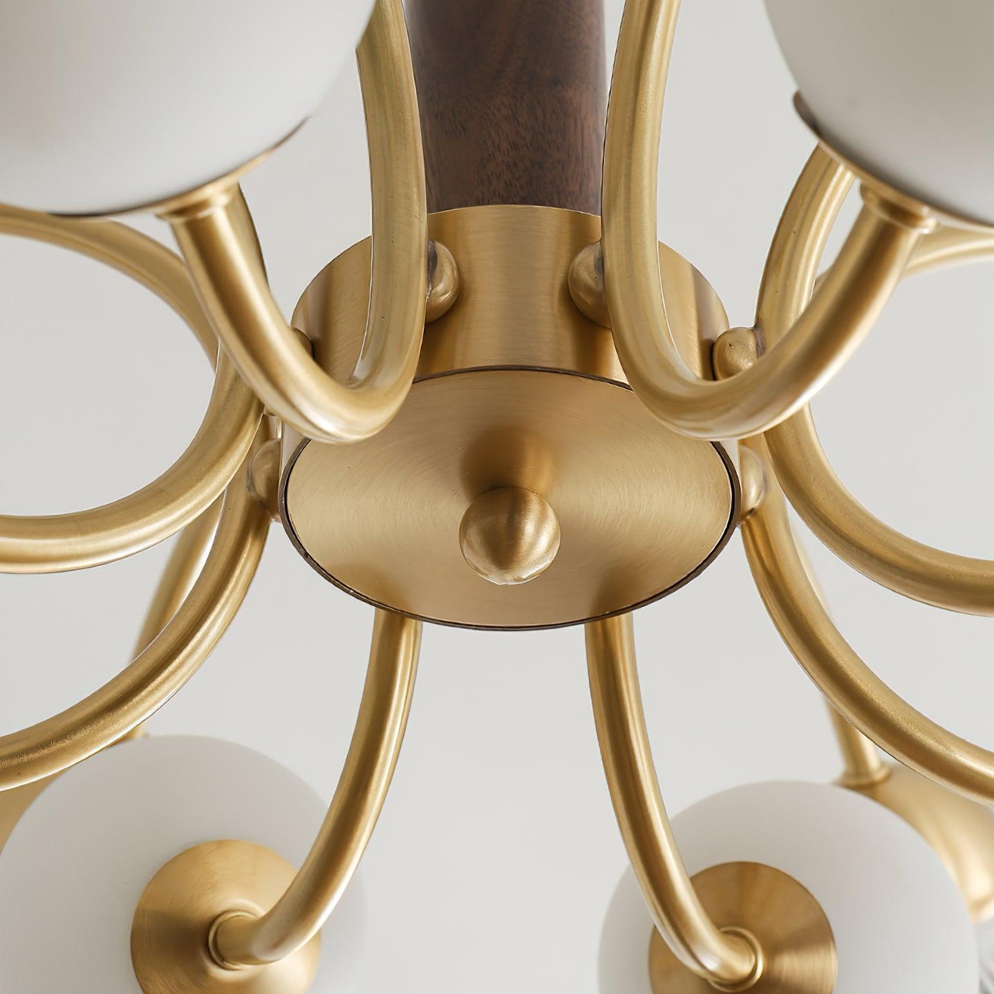 Talia Chandelier Glass Pleated Shades Brass Wood - Letslighting