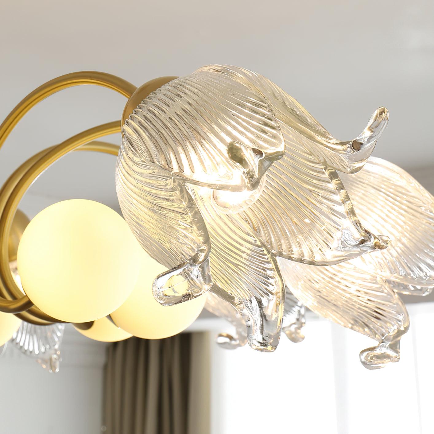 Talia Chandelier Glass Pleated Shades Brass Wood - Letslighting