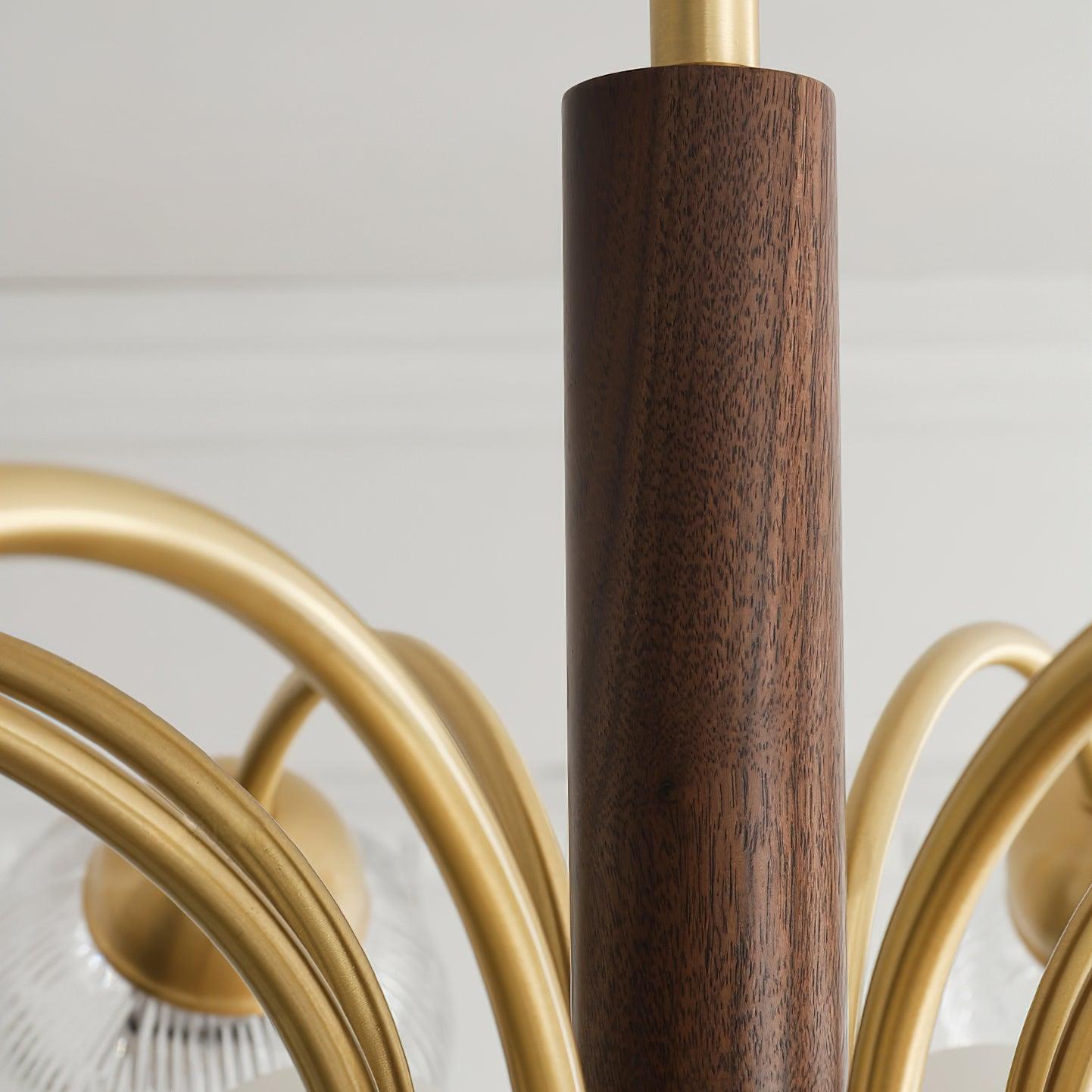 Talia Chandelier Glass Pleated Shades Brass Wood - Letslighting
