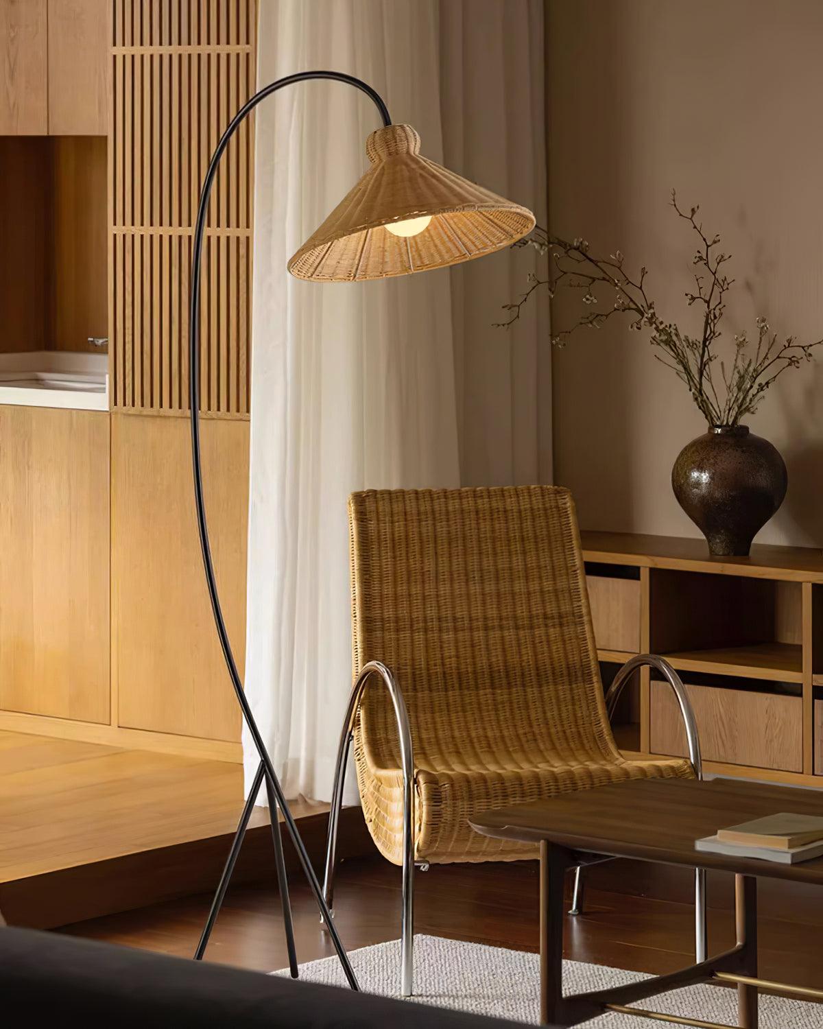 Sombrero Rattan Arc Floor Lamp - Letslighting