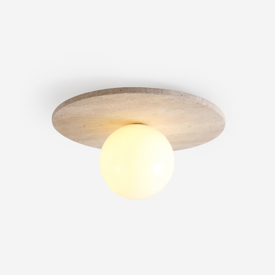 Ceiling Light Travertine Disc with Glass Globe Scandi Cozy - Letslighting
