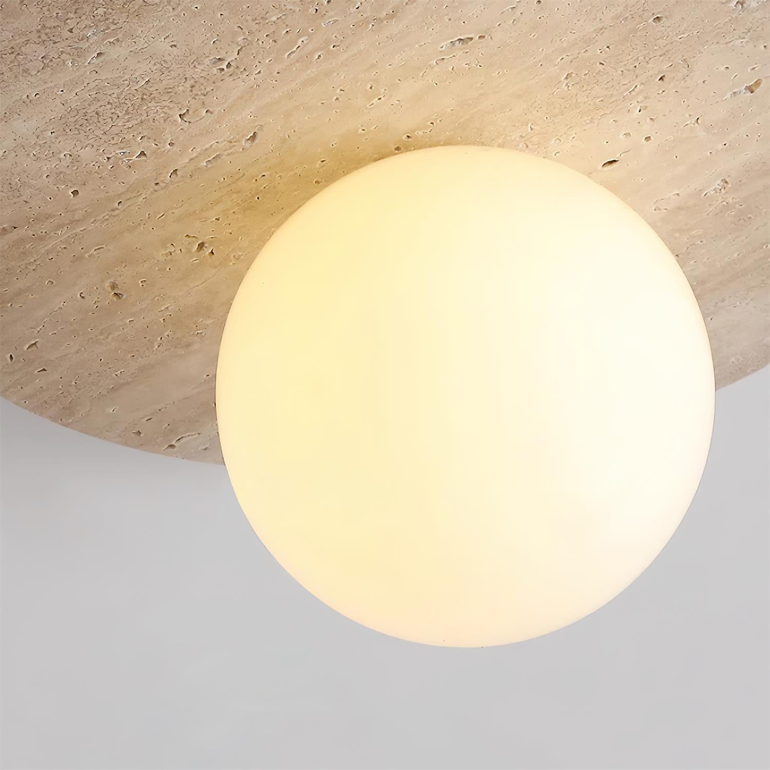 Ceiling Light Travertine Disc with Glass Globe Scandi Cozy - Letslighting