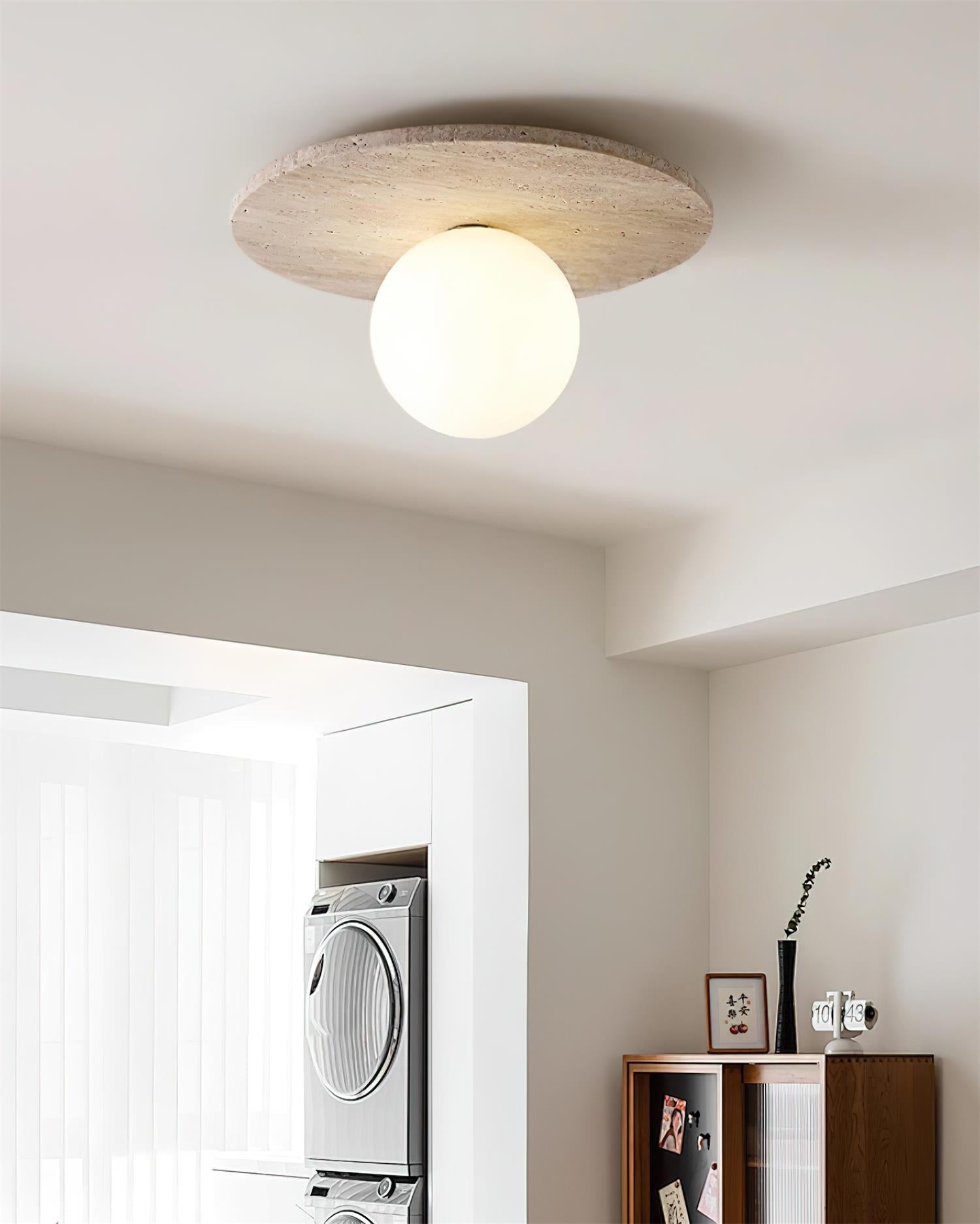 Ceiling Light Travertine Disc with Glass Globe Scandi Cozy - Letslighting