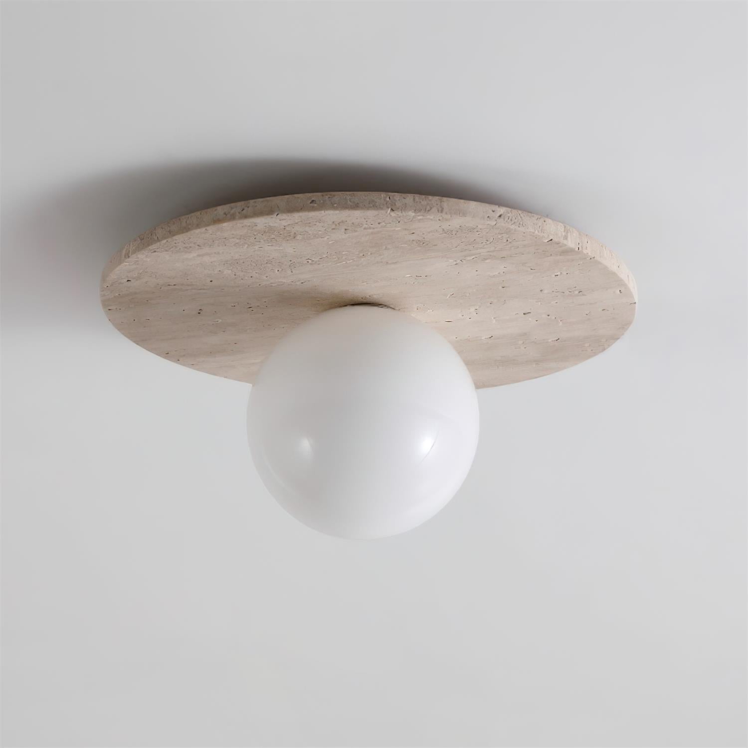 Ceiling Light Travertine Disc with Glass Globe Scandi Cozy - Letslighting