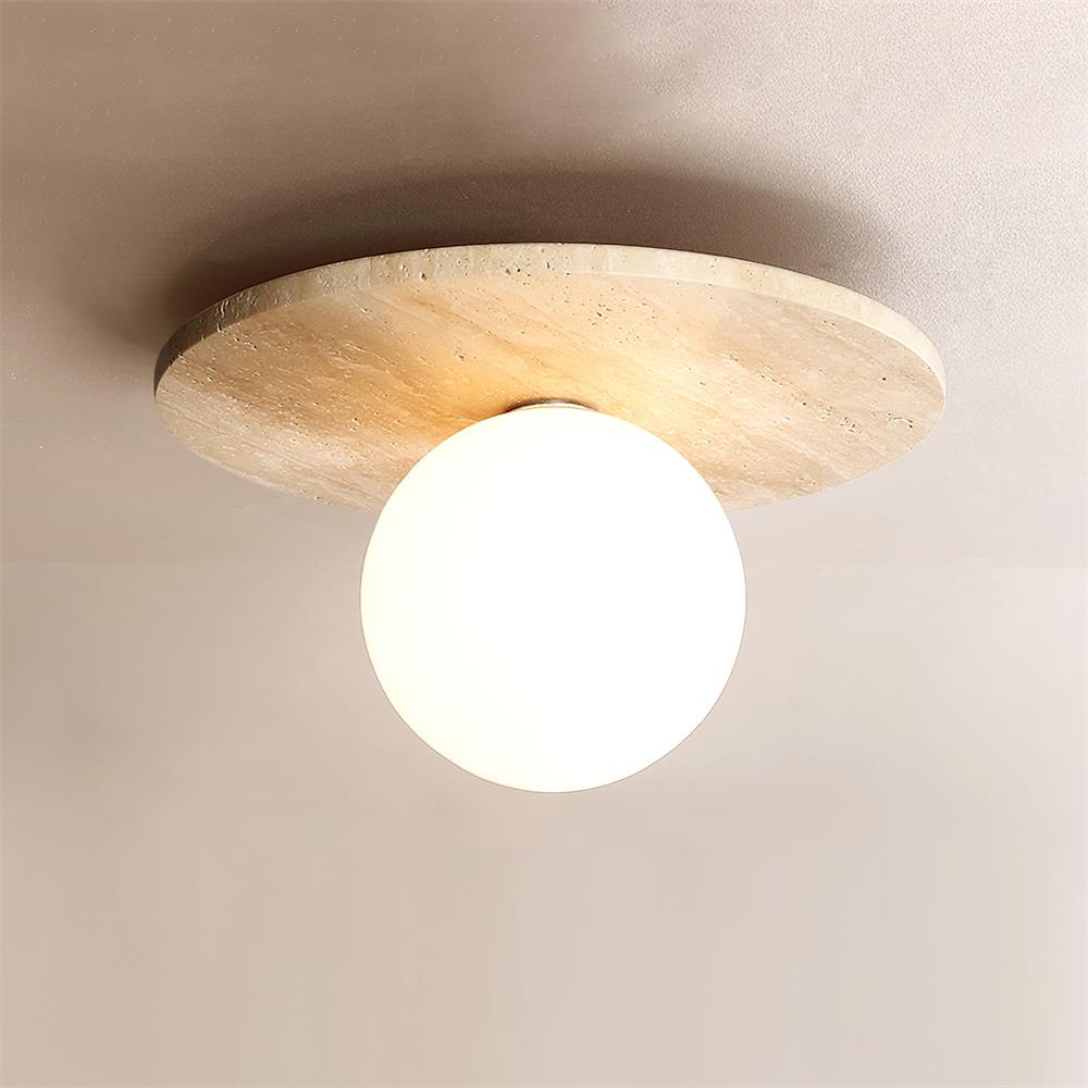 Ceiling Light Travertine Disc with Glass Globe Scandi Cozy - Letslighting