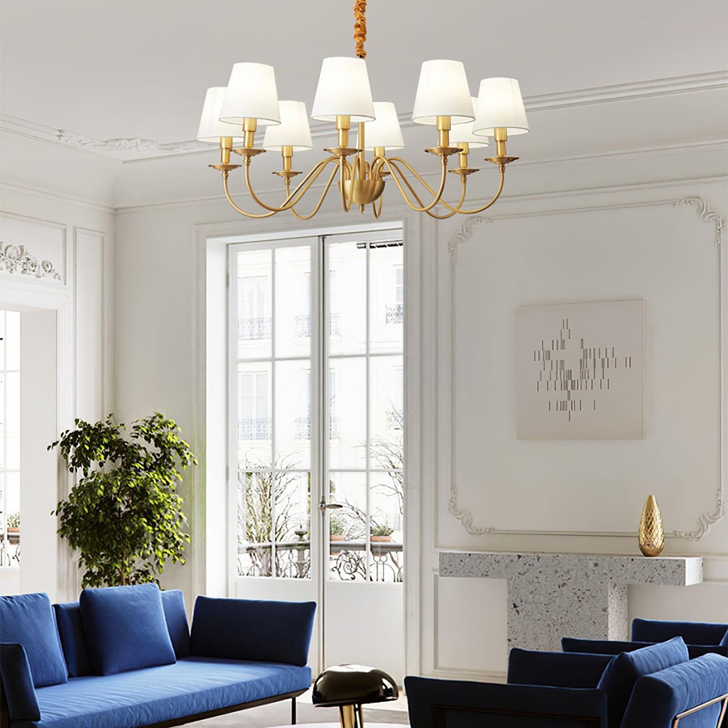 Lustra Chandelier Brass Fabric Shade Classic - Letslighting