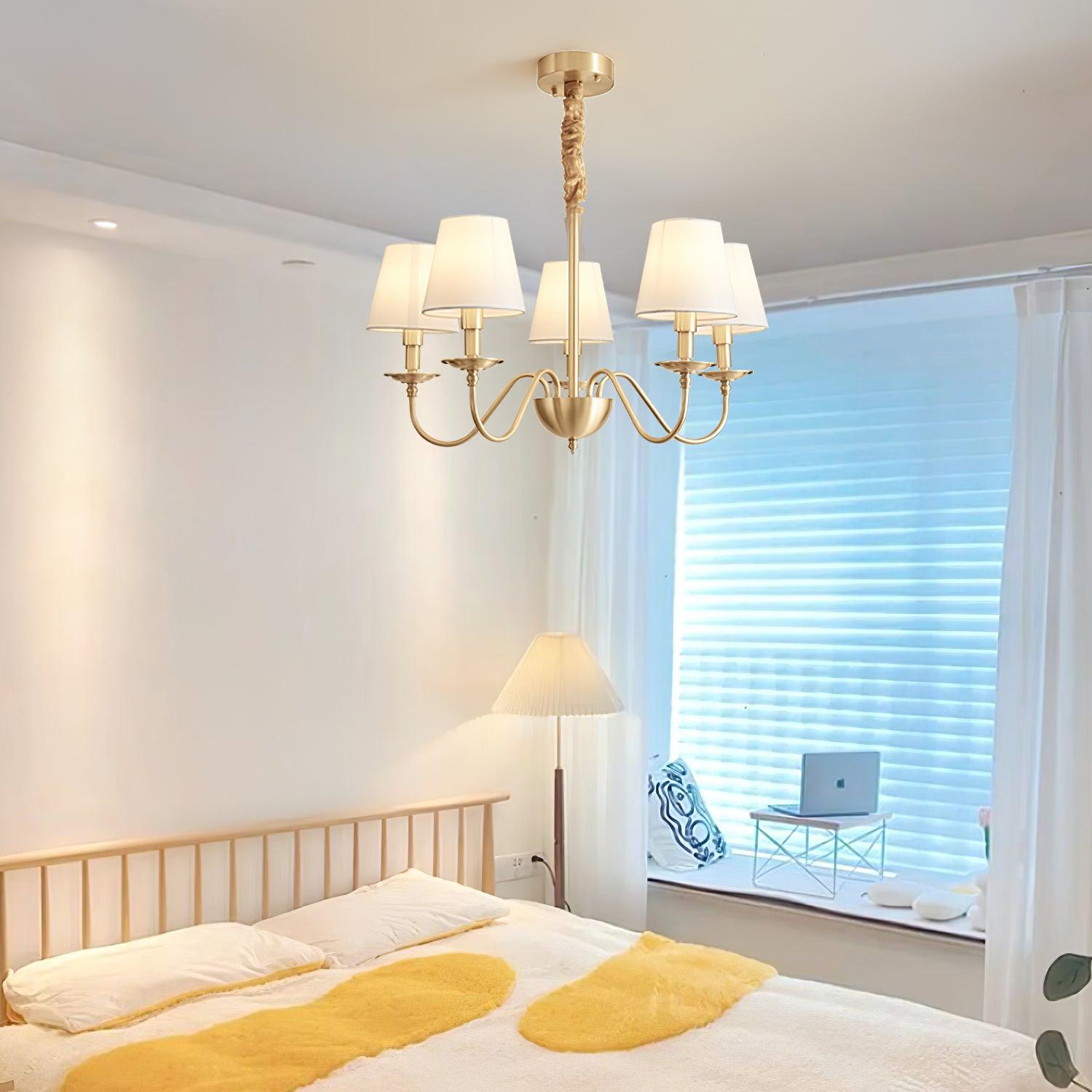 Lustra Chandelier Brass Fabric Shade Classic - Letslighting