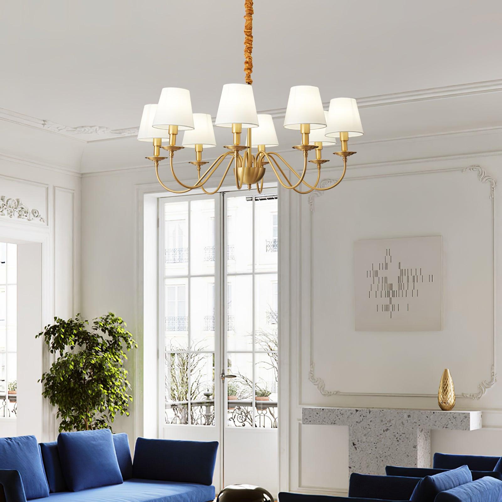 Lustra Chandelier Brass Fabric Shade Classic - Letslighting