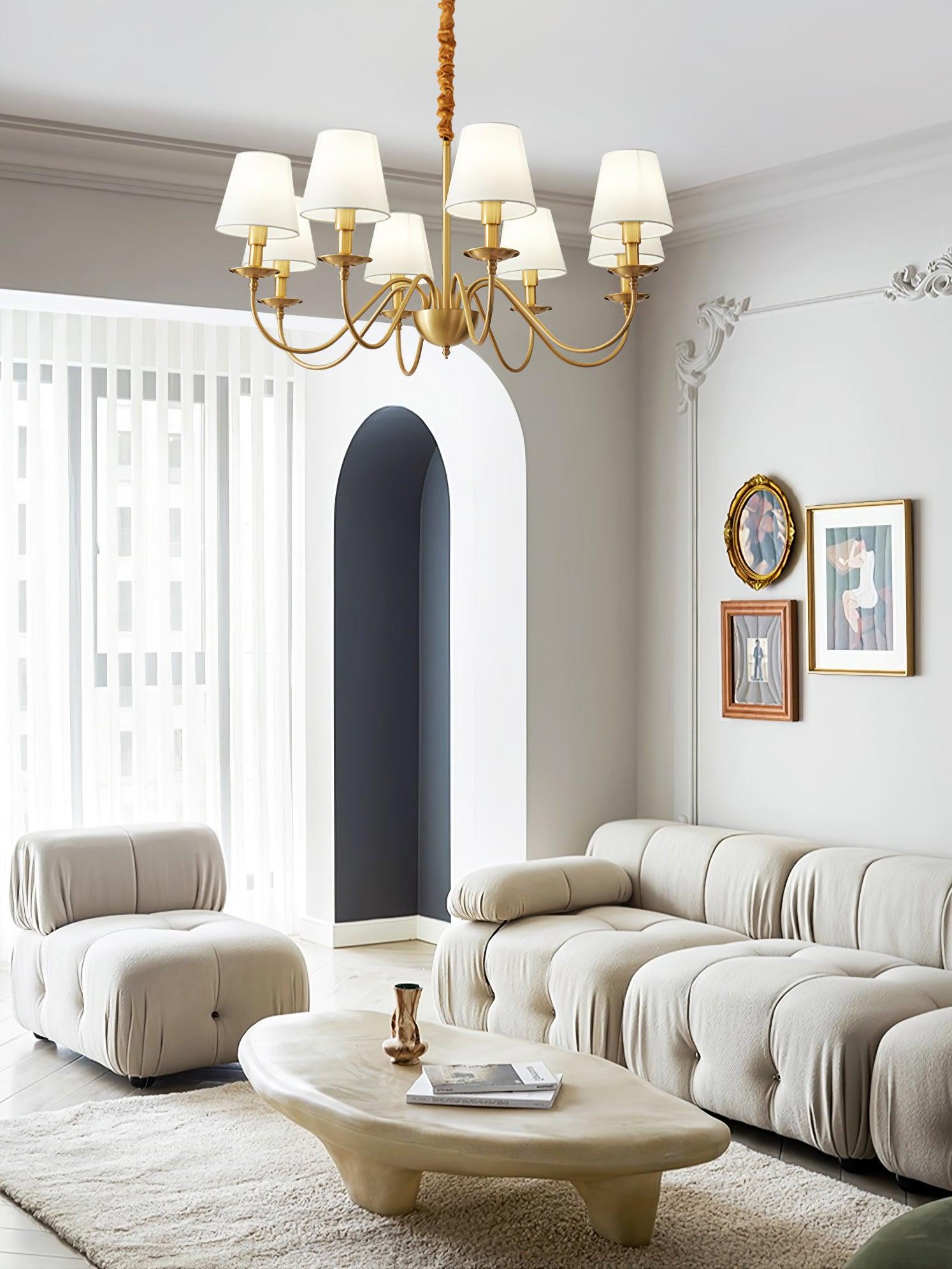Lustra Chandelier Brass Fabric Shade Classic - Letslighting