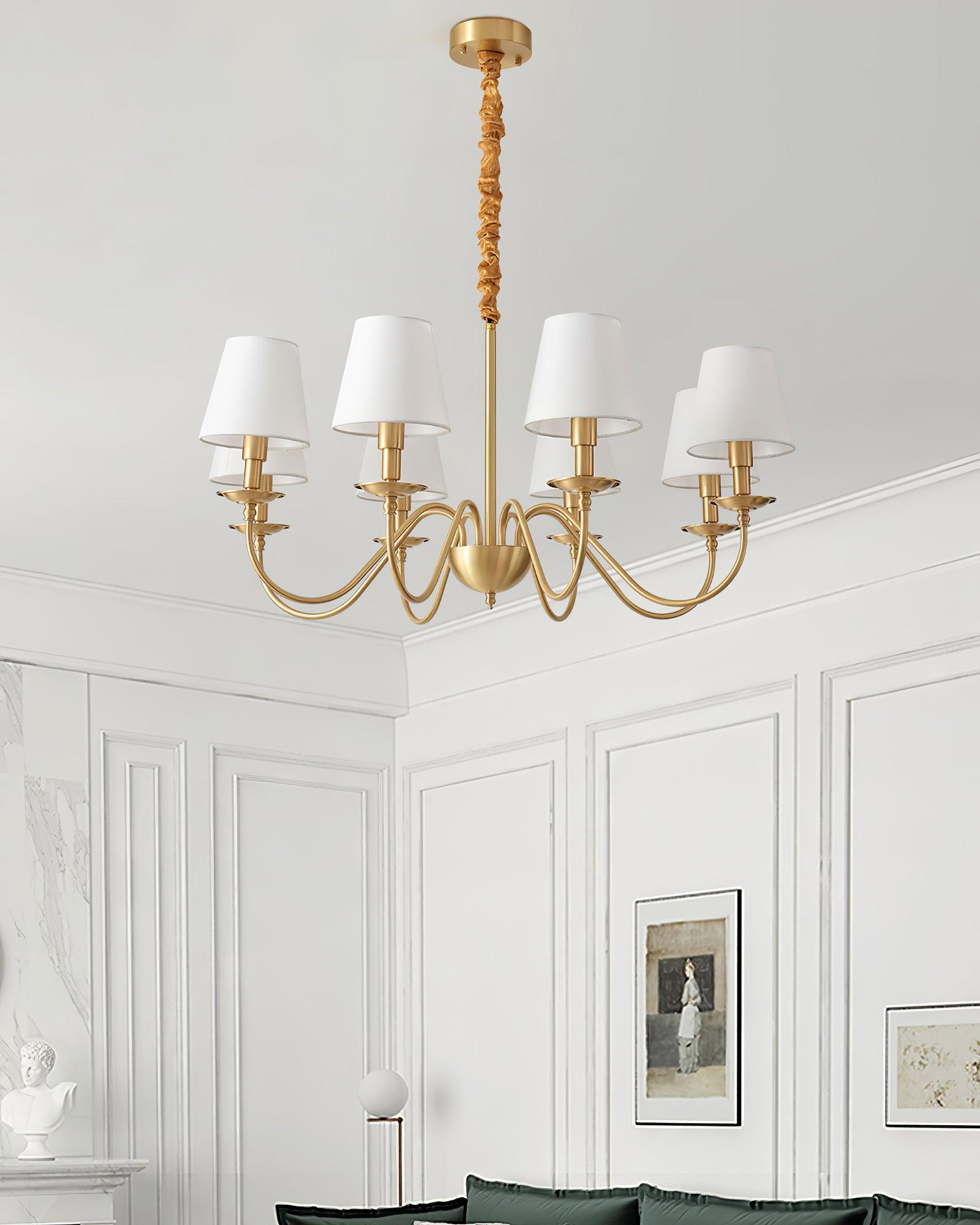 Lustra Chandelier Brass Fabric Shade Classic - Letslighting
