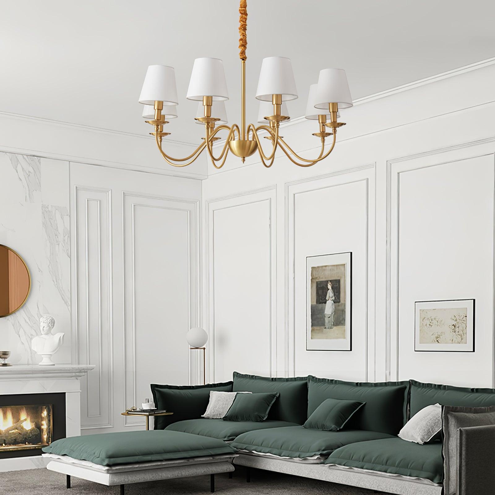 Lustra Chandelier Brass Fabric Shade Classic - Letslighting