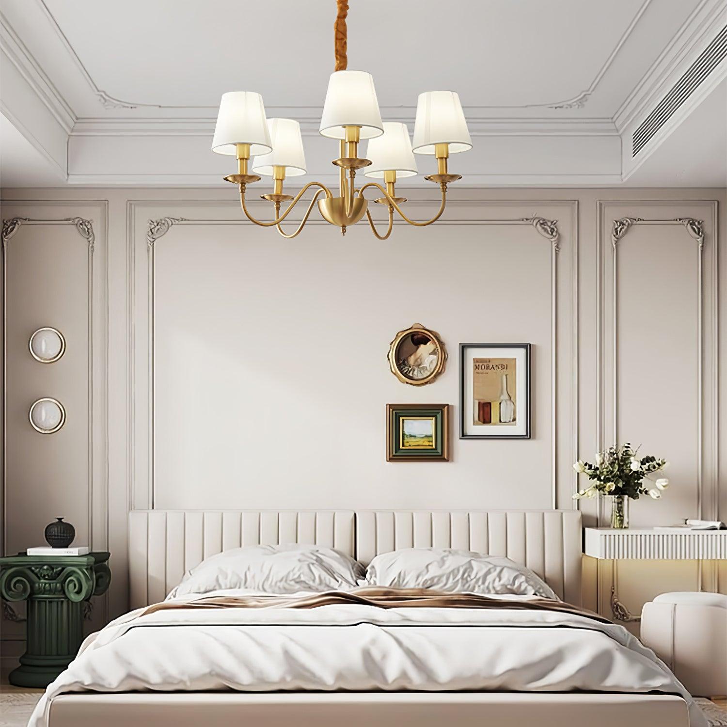 Lustra Chandelier Brass Fabric Shade Classic - Letslighting