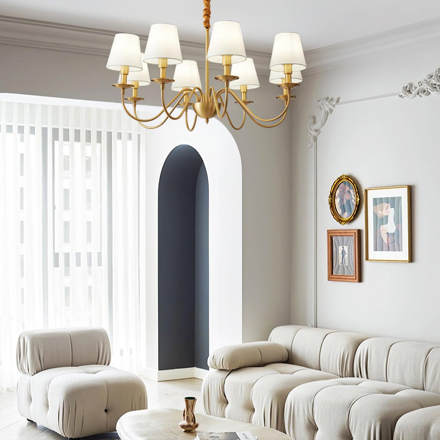 Lustra Chandelier Brass Fabric Shade Classic - Letslighting