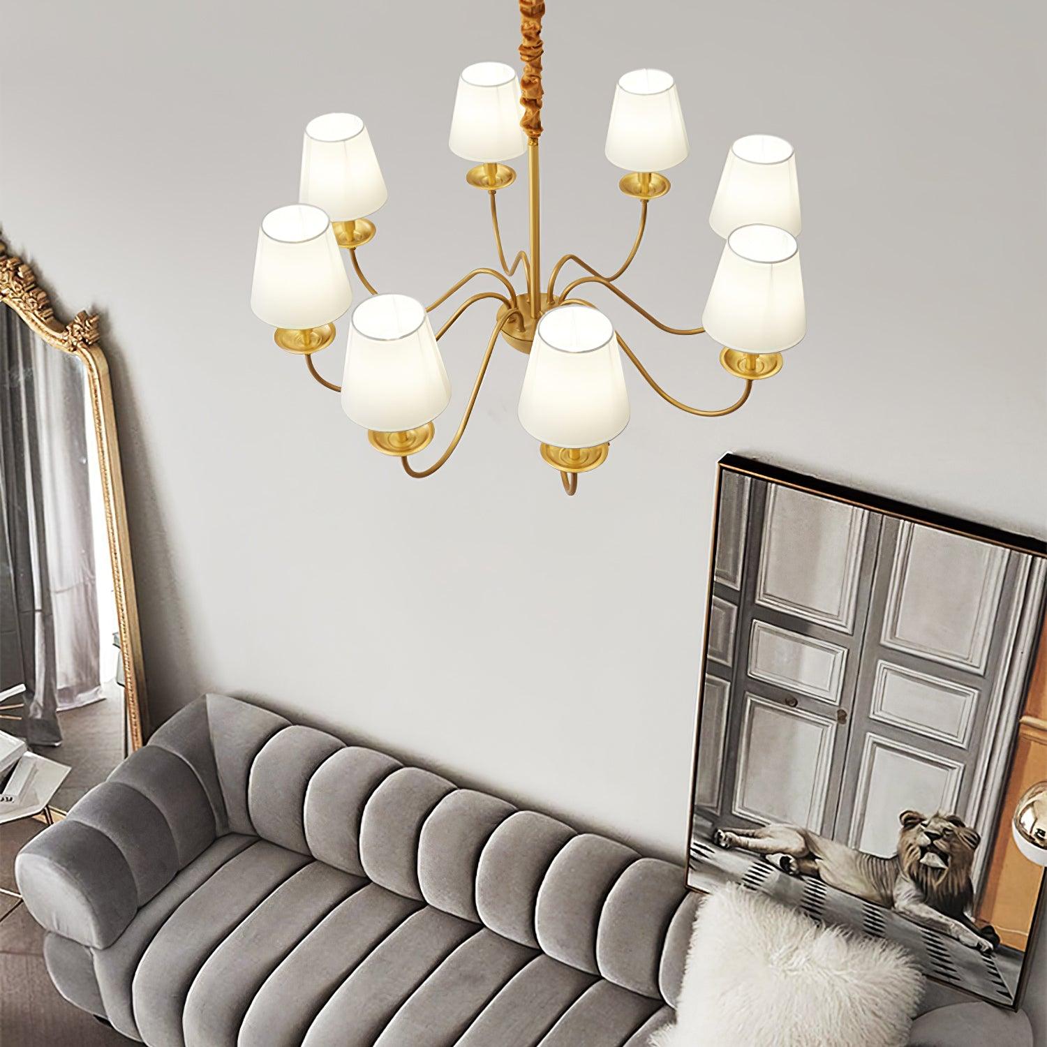 Lustra Chandelier Brass Fabric Shade Classic - Letslighting