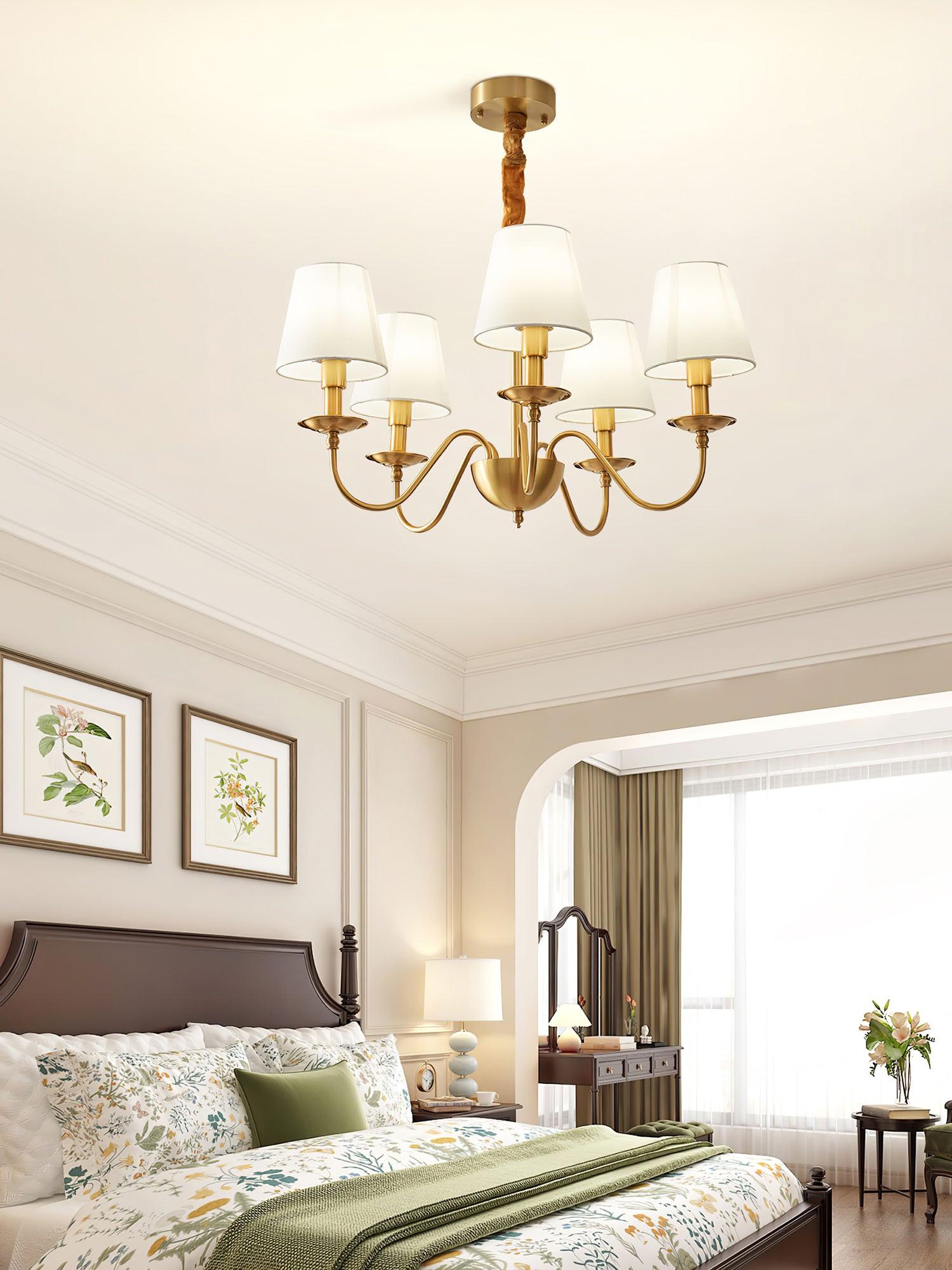 Lustra Chandelier Brass Fabric Shade Classic - Letslighting