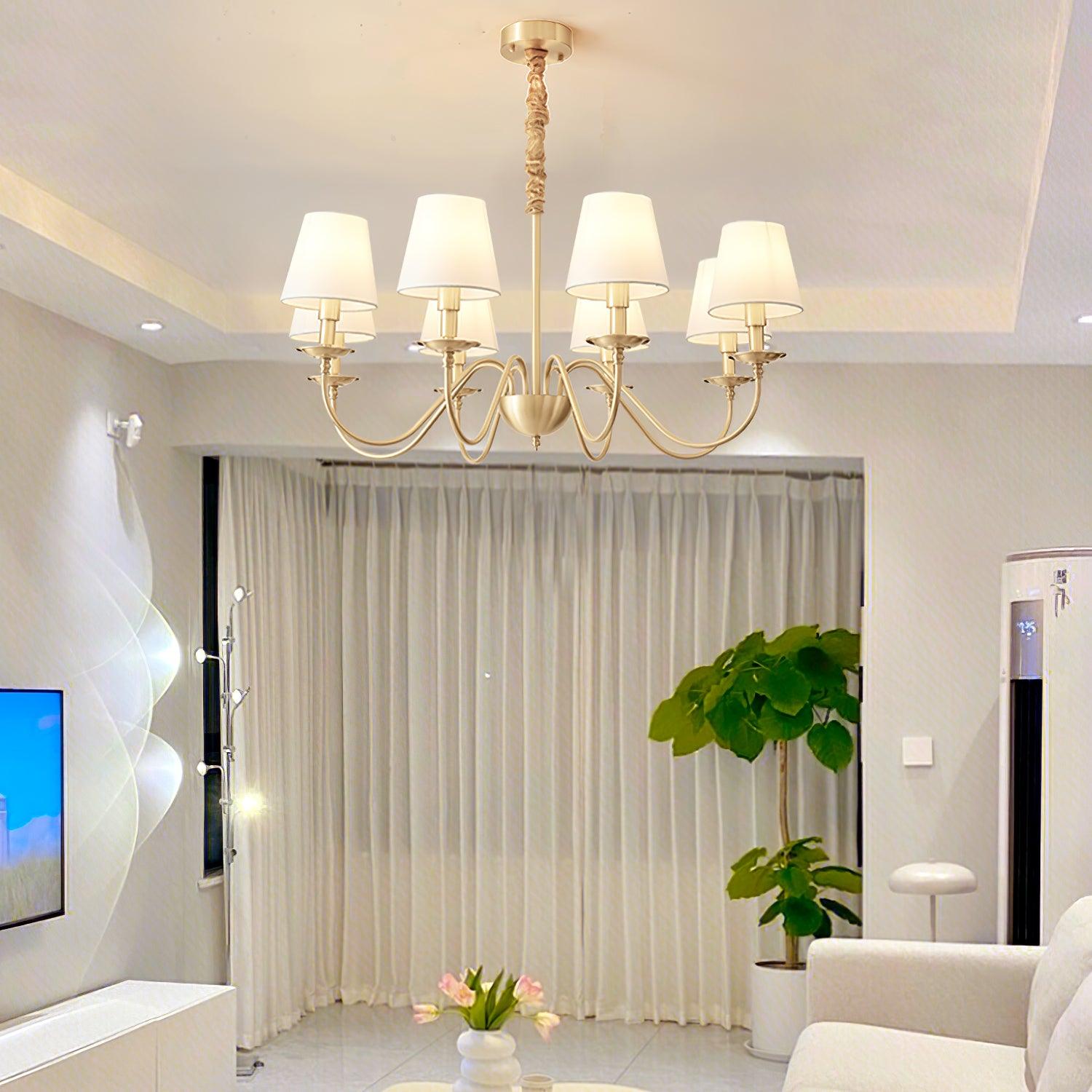 Lustra Chandelier Brass Fabric Shade Classic - Letslighting