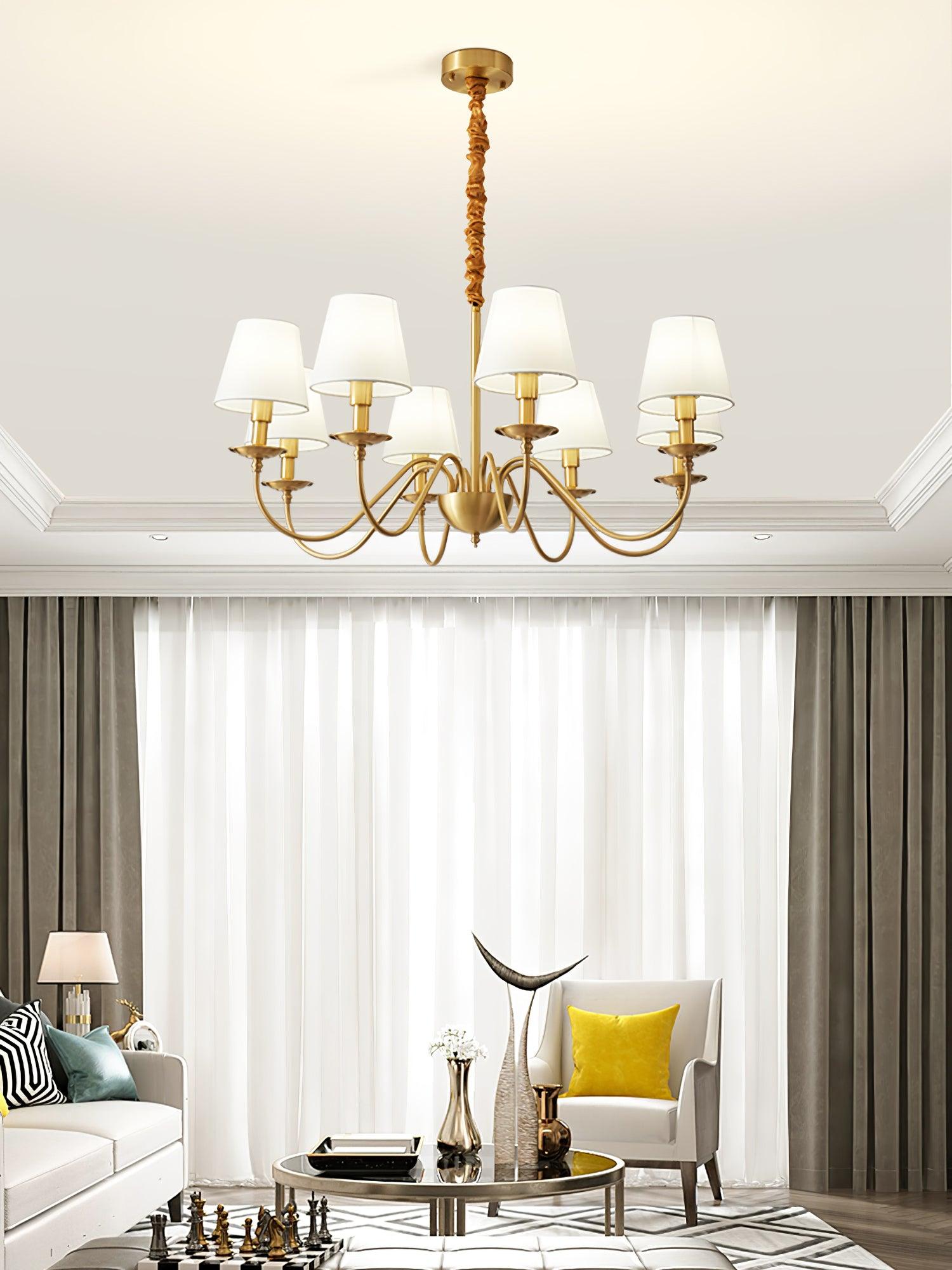 Lustra Chandelier Brass Fabric Shade Classic - Letslighting
