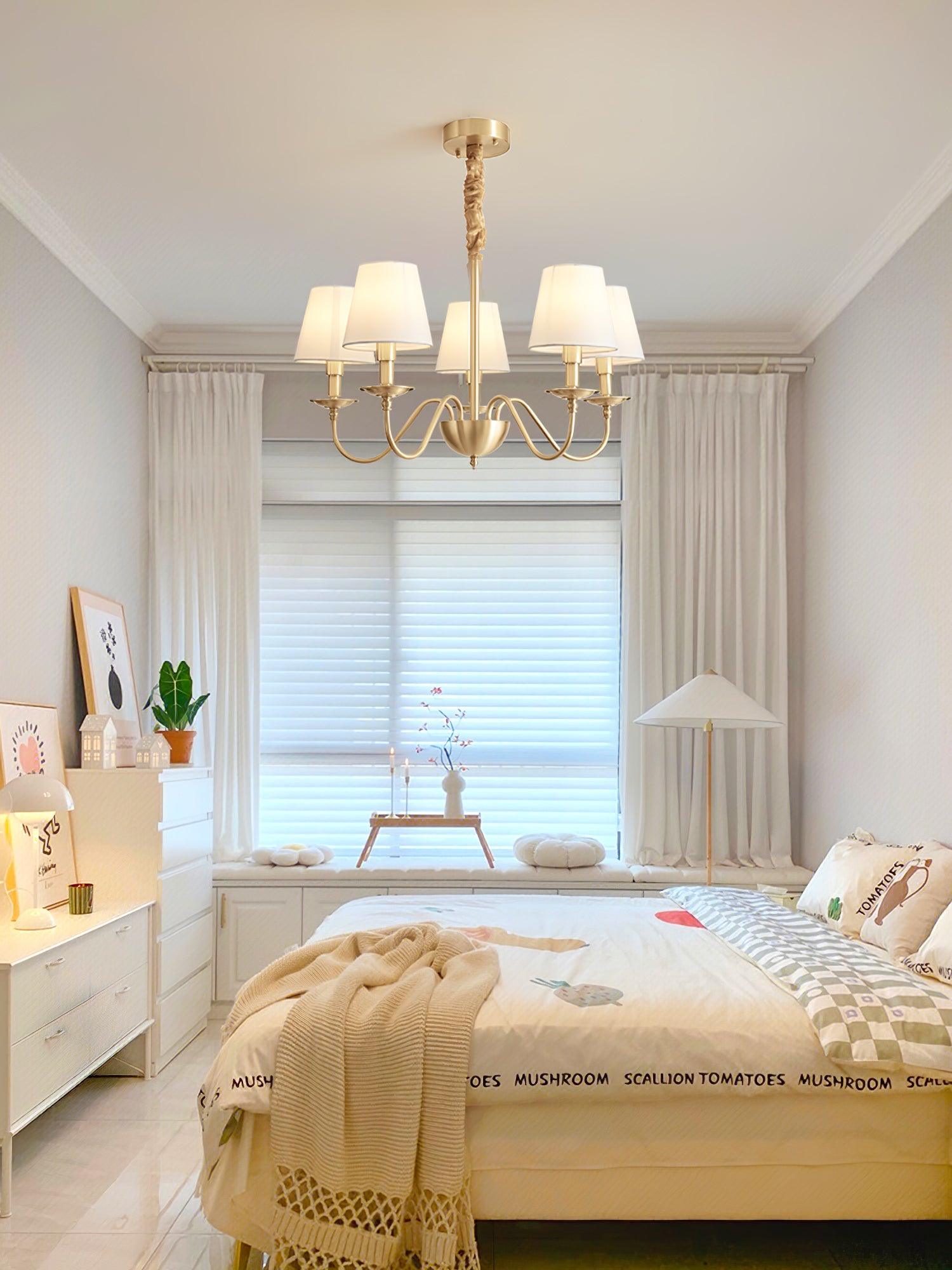 Lustra Chandelier Brass Fabric Shade Classic - Letslighting