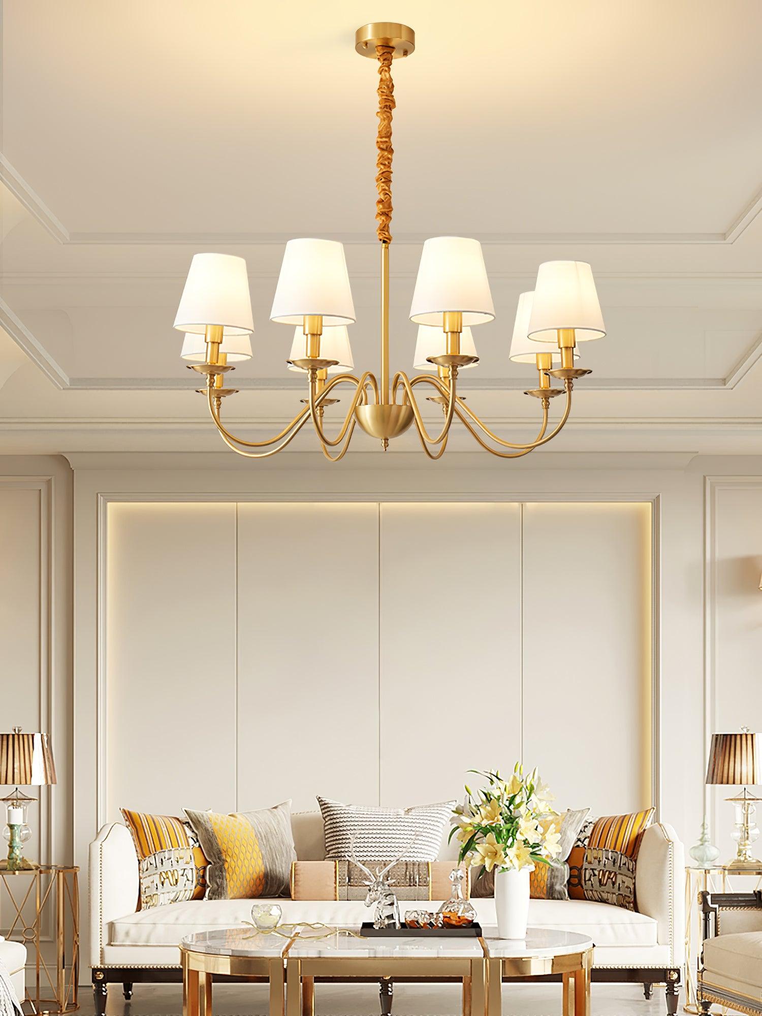 Lustra Chandelier Brass Fabric Shade Classic - Letslighting