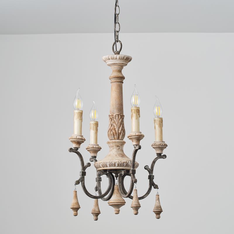 Myphaor Vintage Industrial Hand-carved Wood Chandelier - Letslighting