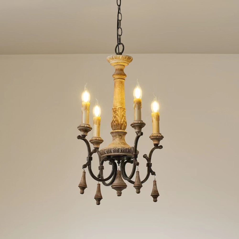 Myphaor Vintage Industrial Hand-carved Wood Chandelier - Letslighting