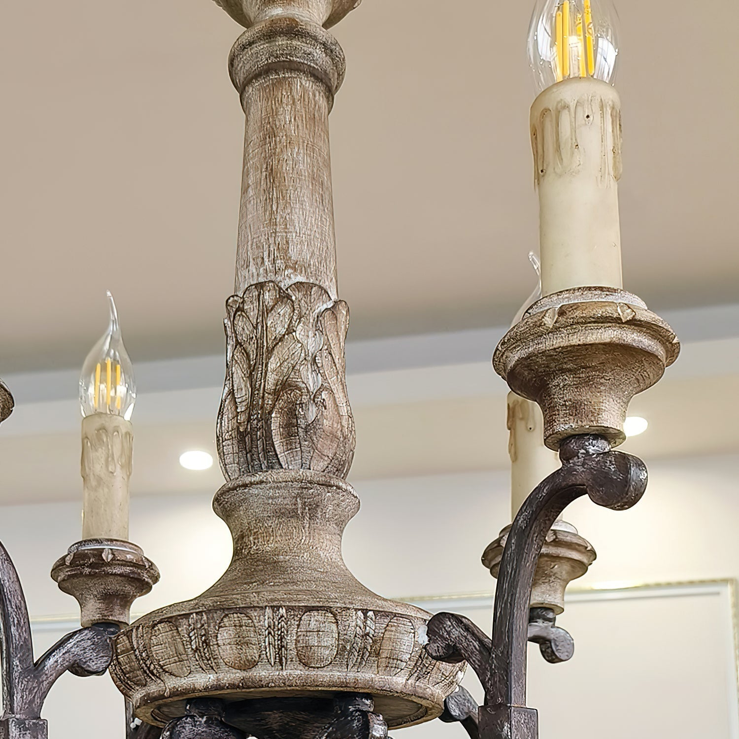 Myphaor Vintage Industrial Hand-carved Wood Chandelier - Letslighting