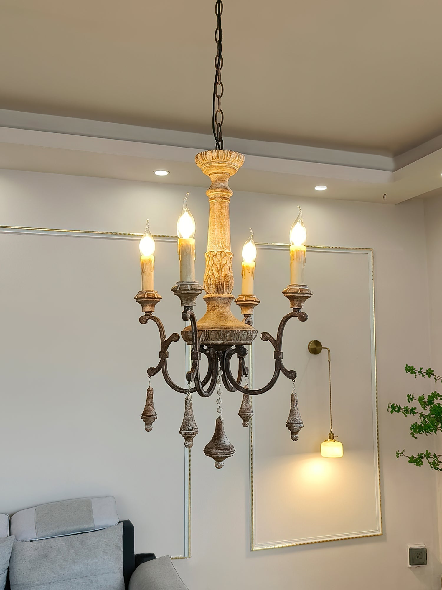 Myphaor Vintage Industrial Hand-carved Wood Chandelier - Letslighting