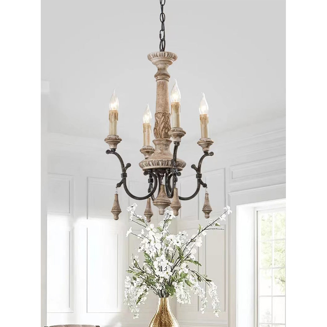 Myphaor Vintage Industrial Hand-carved Wood Chandelier - Letslighting