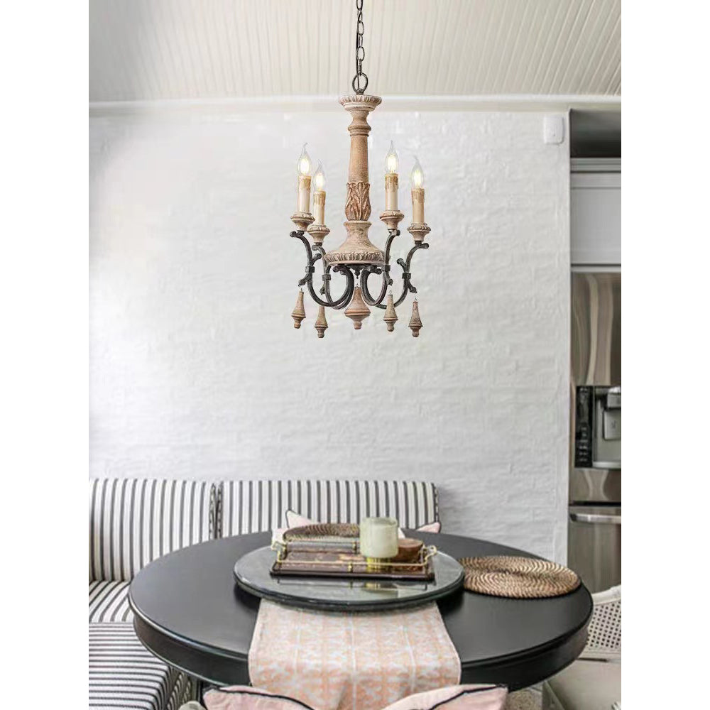 Myphaor Vintage Industrial Hand-carved Wood Chandelier - Letslighting