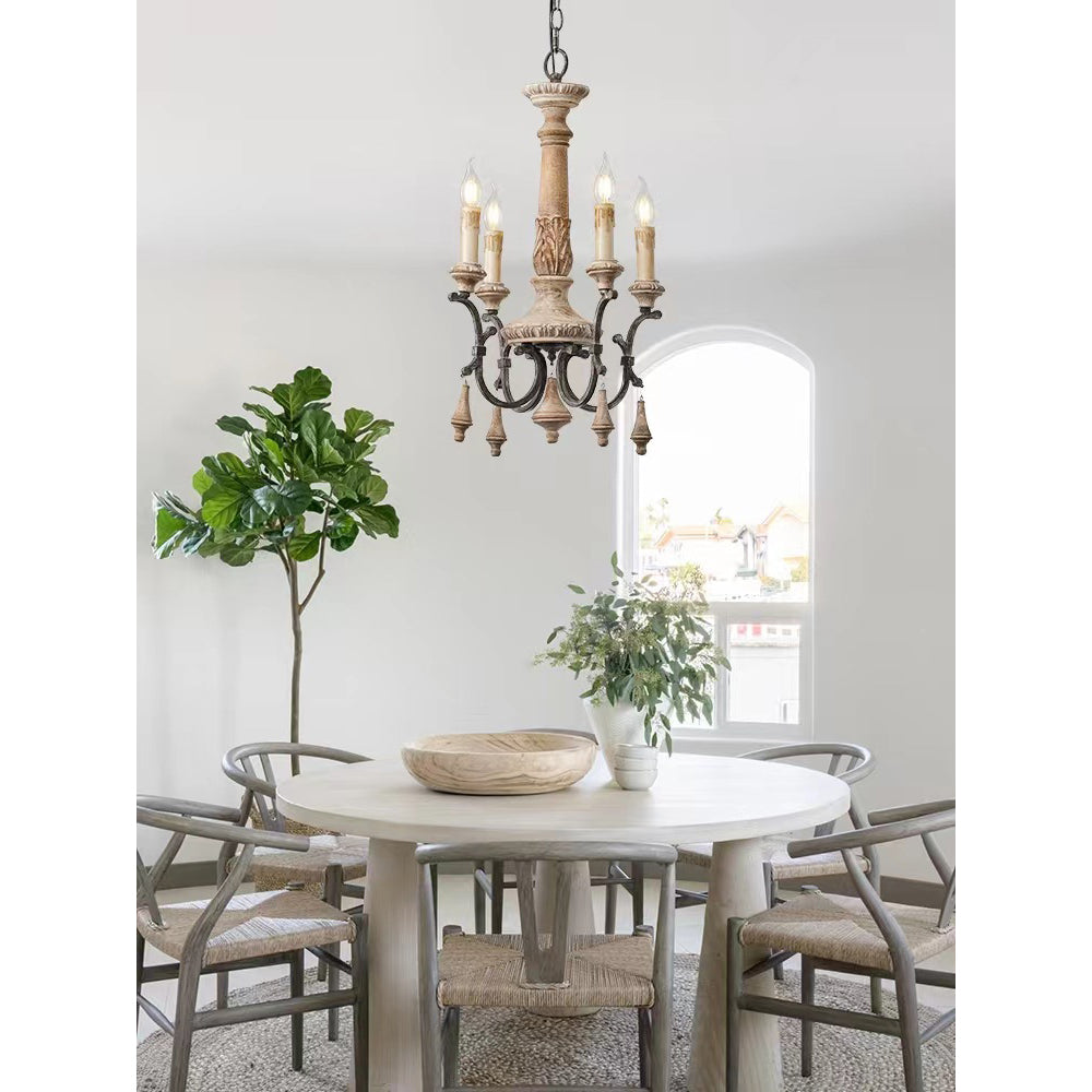 Myphaor Vintage Industrial Hand-carved Wood Chandelier - Letslighting