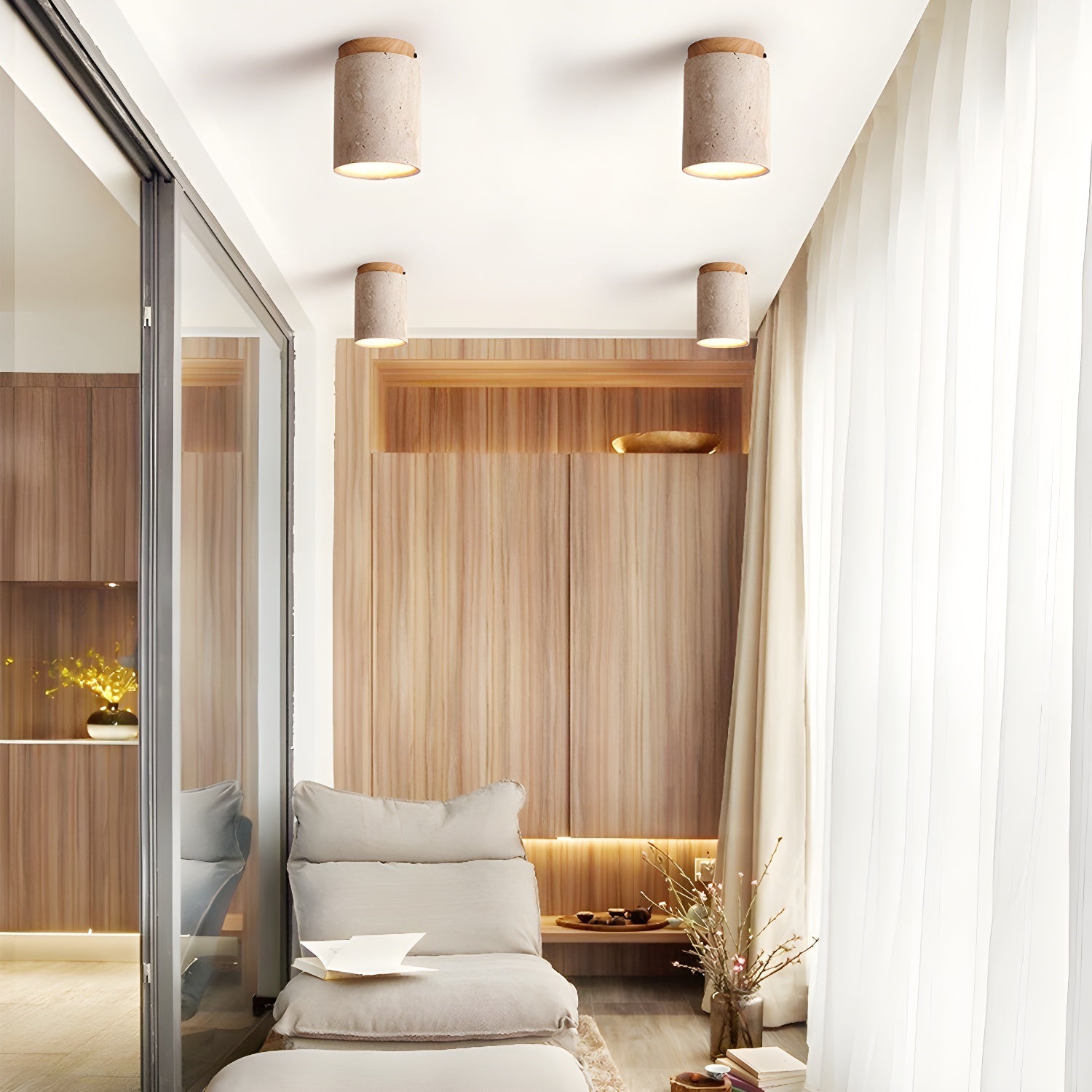 Aurnorira Cylinder Cap Travertine Ceiling Light - Letslighting