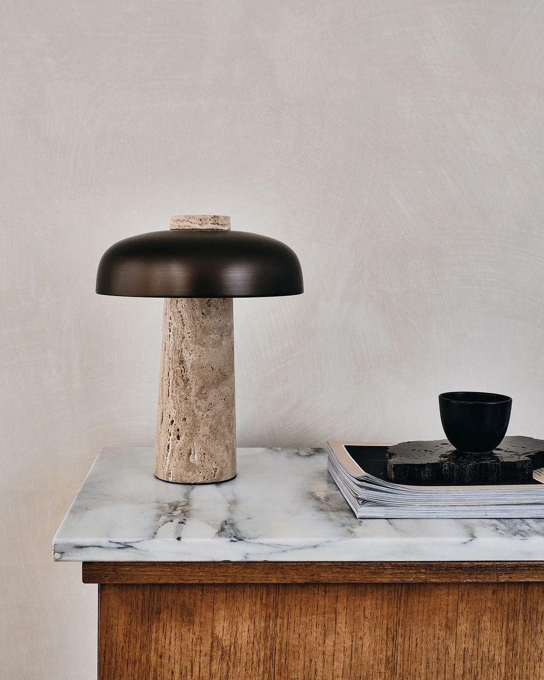 Conore Mushroom Form Travertine Table Lamp - Letslighting