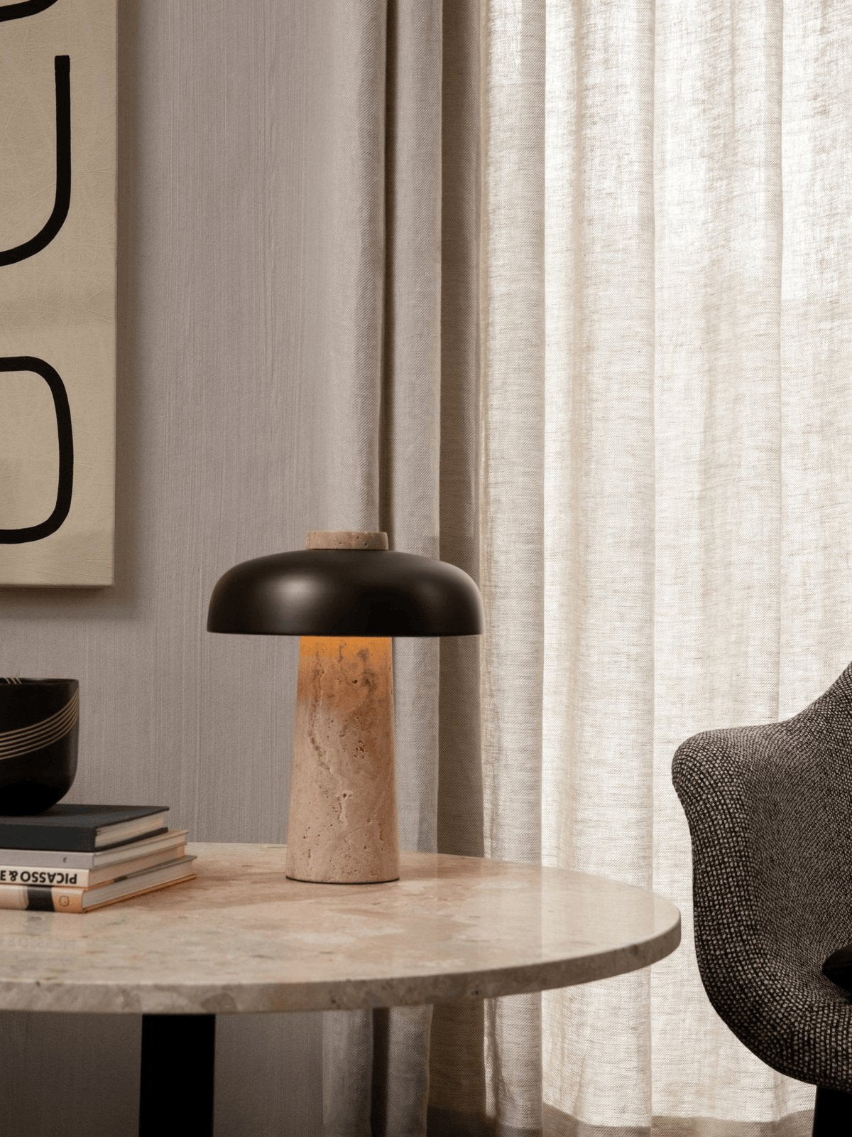 Conore Mushroom Form Travertine Table Lamp - Letslighting