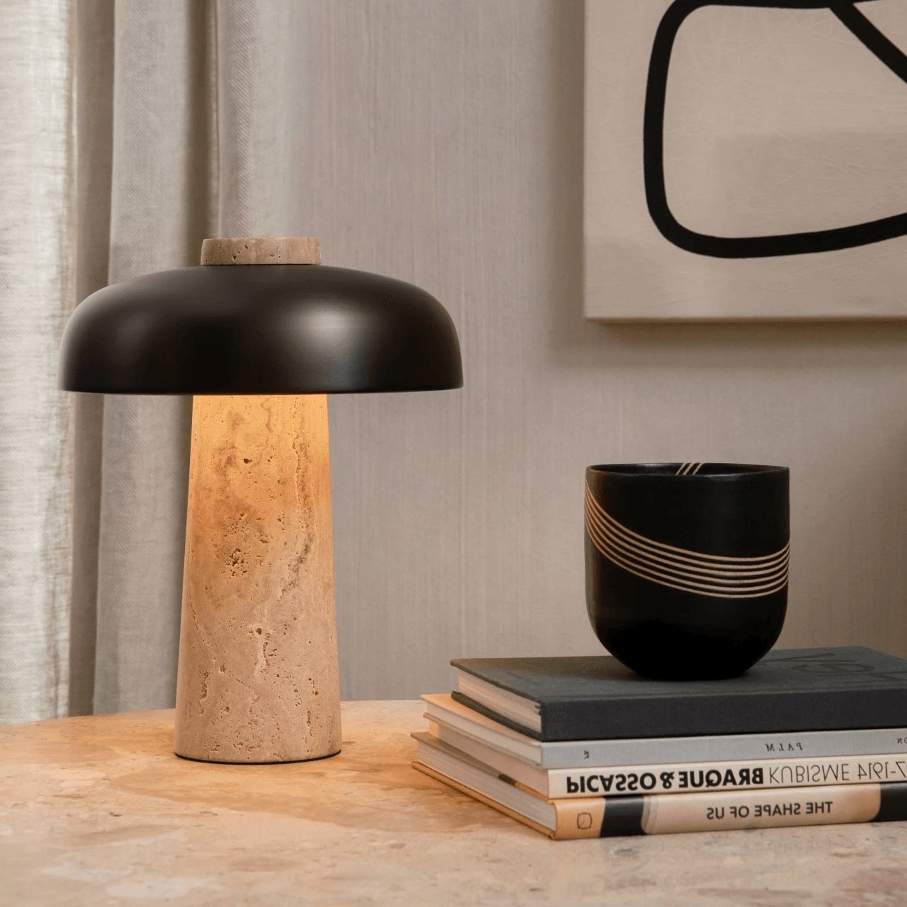 Conore Mushroom Form Travertine Table Lamp - Letslighting