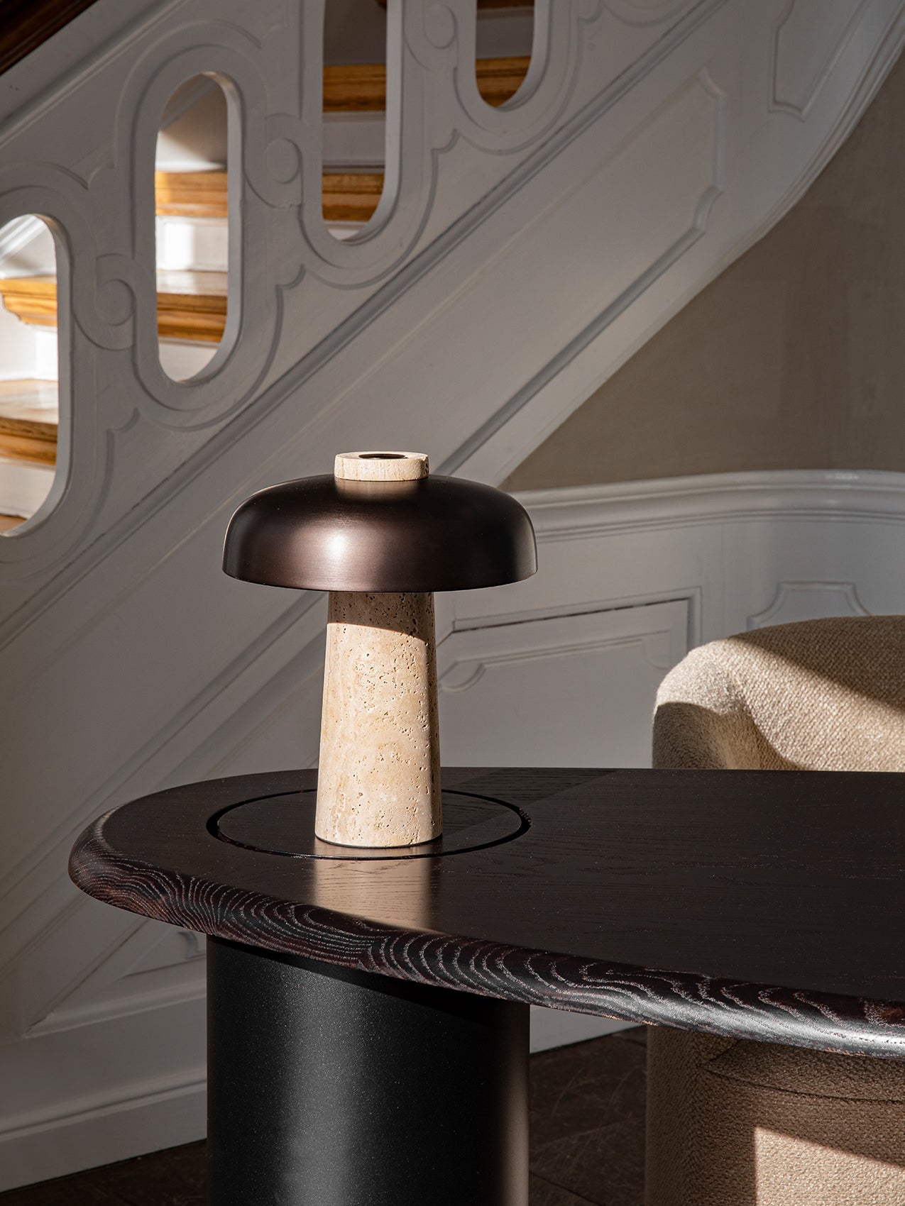Conore Mushroom Form Travertine Table Lamp - Letslighting